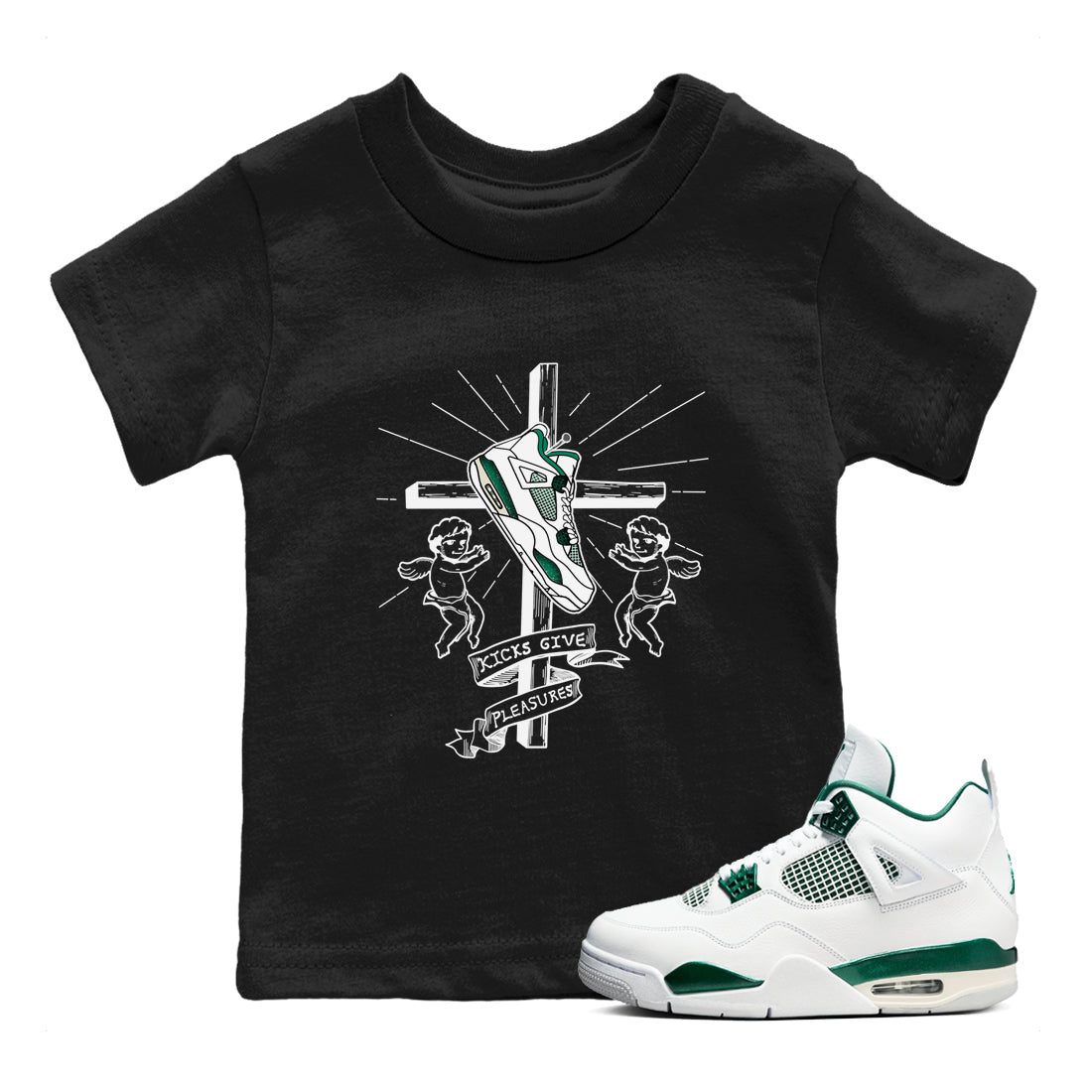 4s Oxidized Green shirts to match jordans Kicks Give Pleasures sneaker match tees Air Jordan 4 Oxidized Green Drip Gear Zone streetwear brand Baby and Youth Black 1 cotton tee