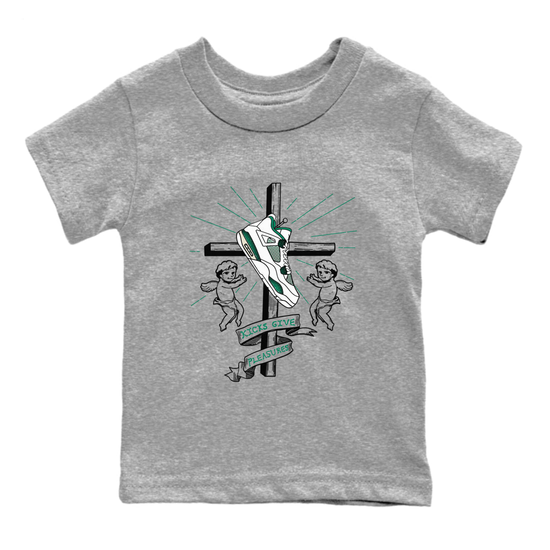 4s Oxidized Green shirts to match jordans Kicks Give Pleasures sneaker match tees Air Jordan 4 Oxidized Green Drip Gear Zone streetwear brand Baby and Youth Heather Grey 2 cotton tee