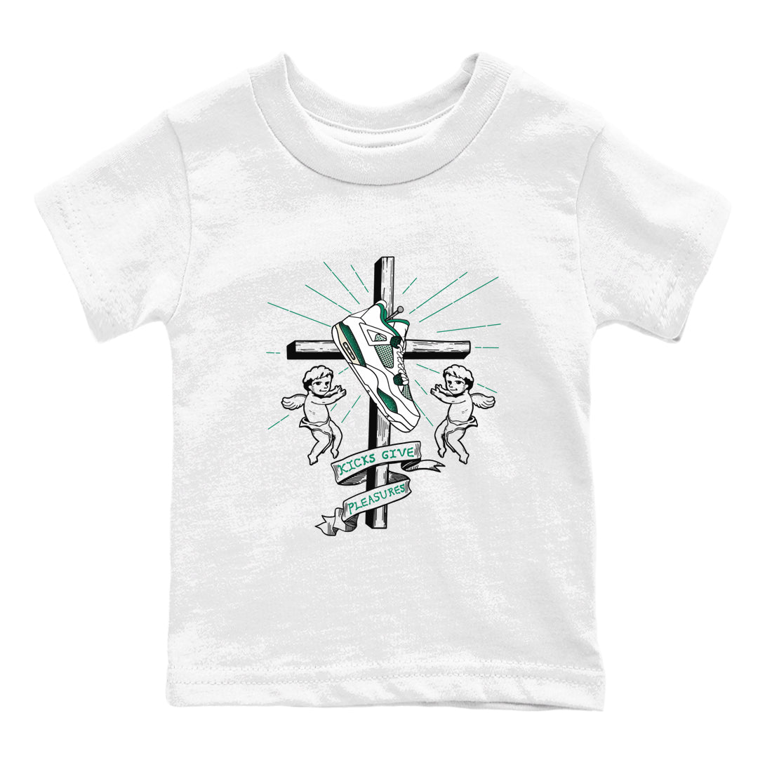 4s Oxidized Green shirts to match jordans Kicks Give Pleasures sneaker match tees Air Jordan 4 Oxidized Green Drip Gear Zone streetwear brand Baby and Youth White 2 cotton tee