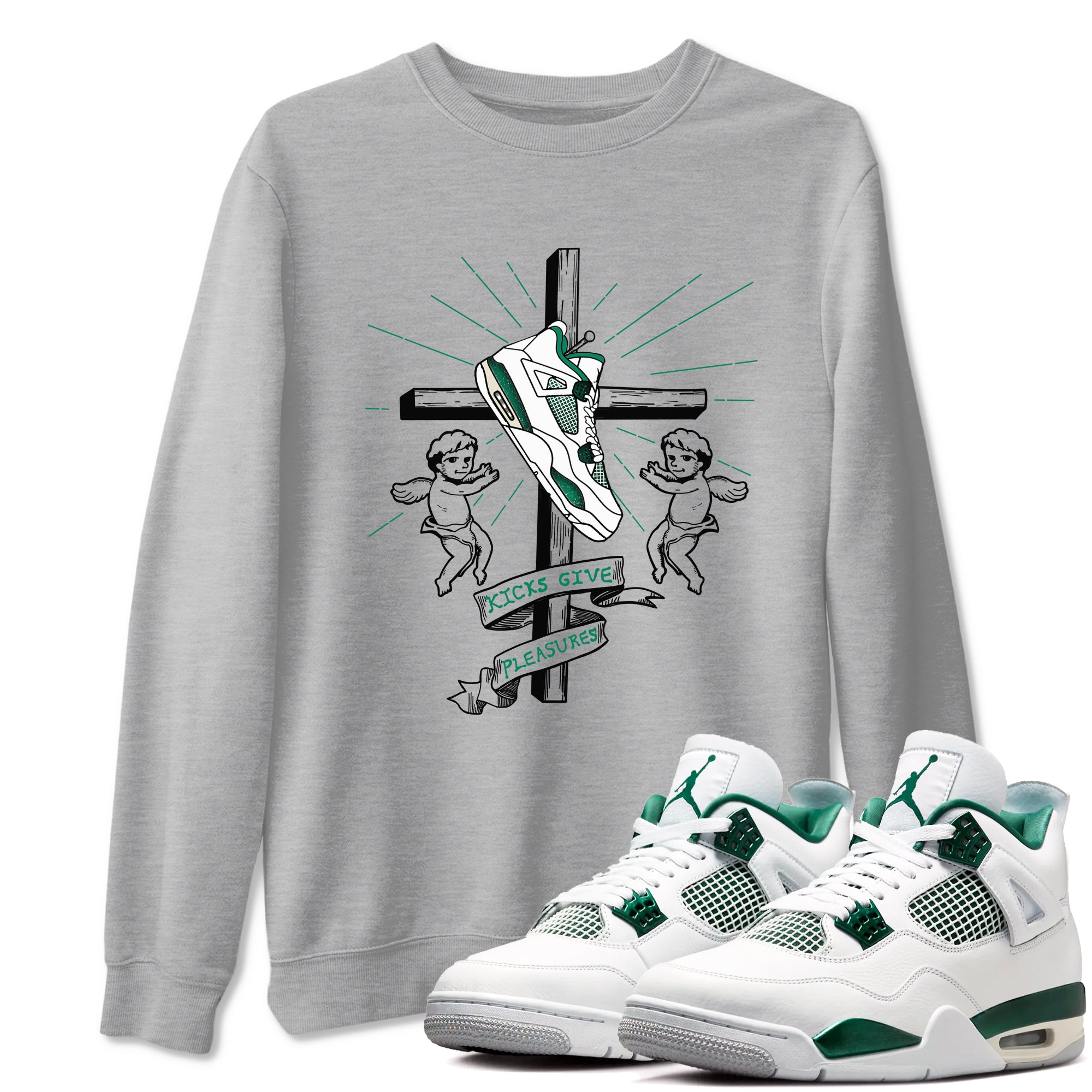 4s Oxidized Green shirts to match jordans Kicks Give Pleasures sneaker match tees Air Jordan 4 Oxidized Green Drip Gear Zone streetwear brand Heather Grey 1 unisex cotton tee