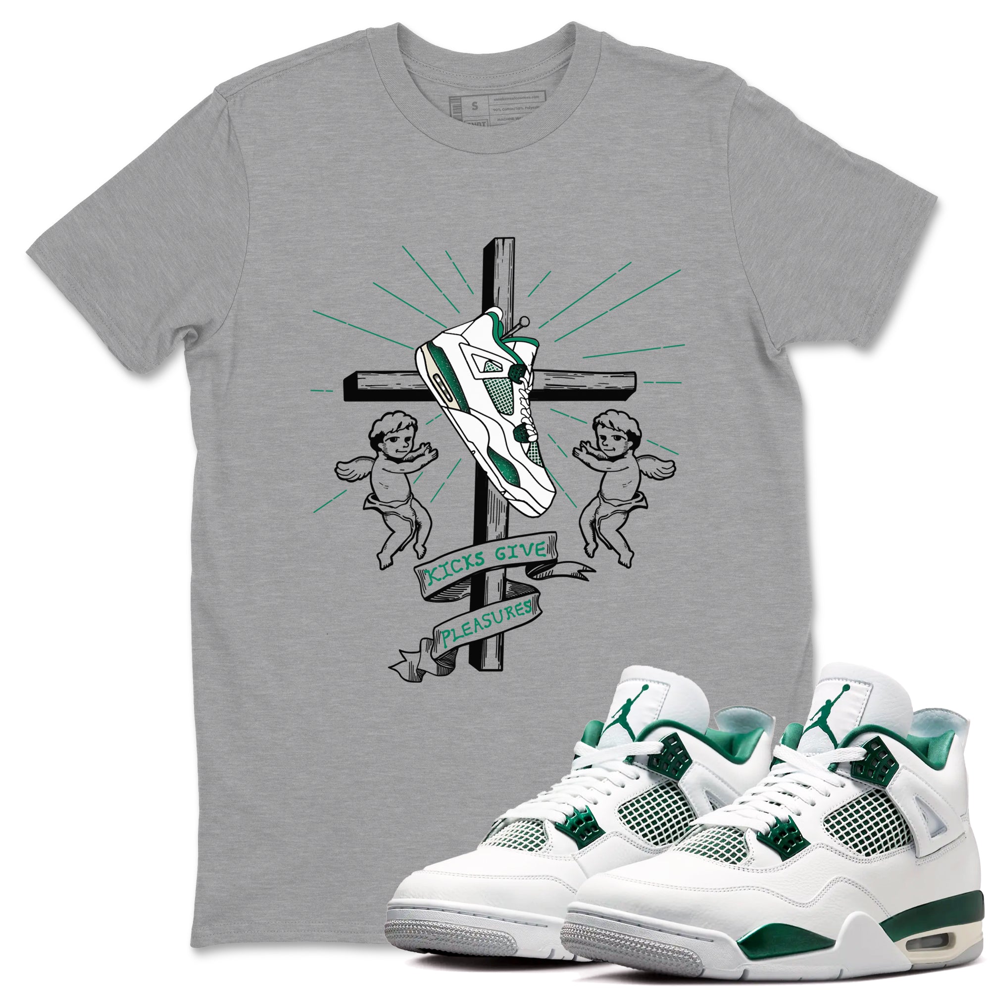 4s Oxidized Green shirts to match jordans Kicks Give Pleasures sneaker match tees Air Jordan 4 Oxidized Green Drip Gear Zone streetwear brand Heather Grey 1 unisex cotton tee