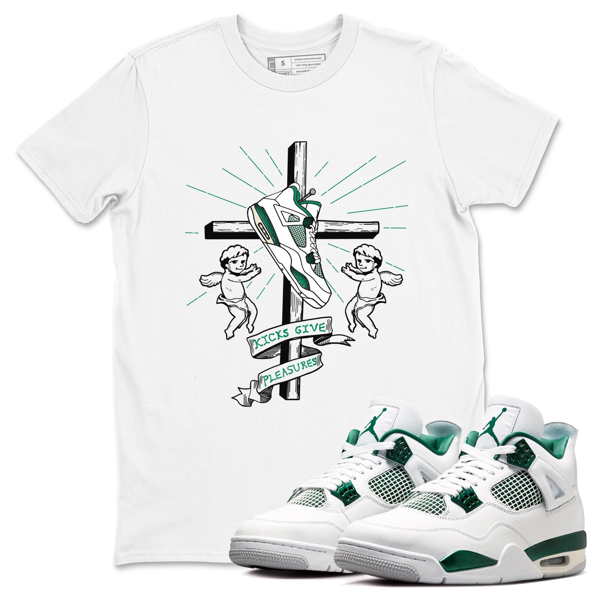 4s Oxidized Green shirts to match jordans Kicks Give Pleasures sneaker match tees Air Jordan 4 Oxidized Green Drip Gear Zone streetwear brand White 1 unisex cotton tee