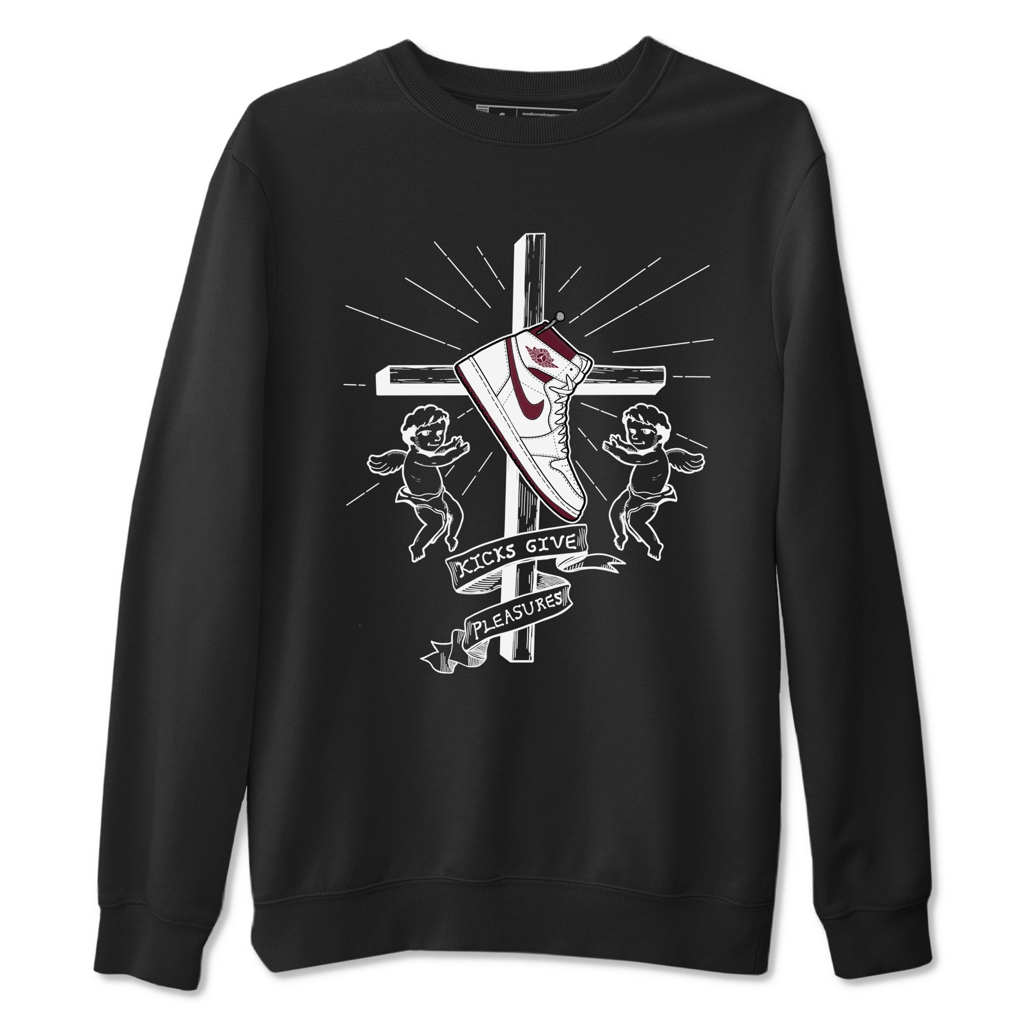 AJ1 High '85 Metallic Burgundy shirts to match jordans Kicks Give You Pleasures sneaker match tees 1s High '85 Metallic Burgundy Drip Gear Zone streetwear brand Black 2 unisex cotton tee