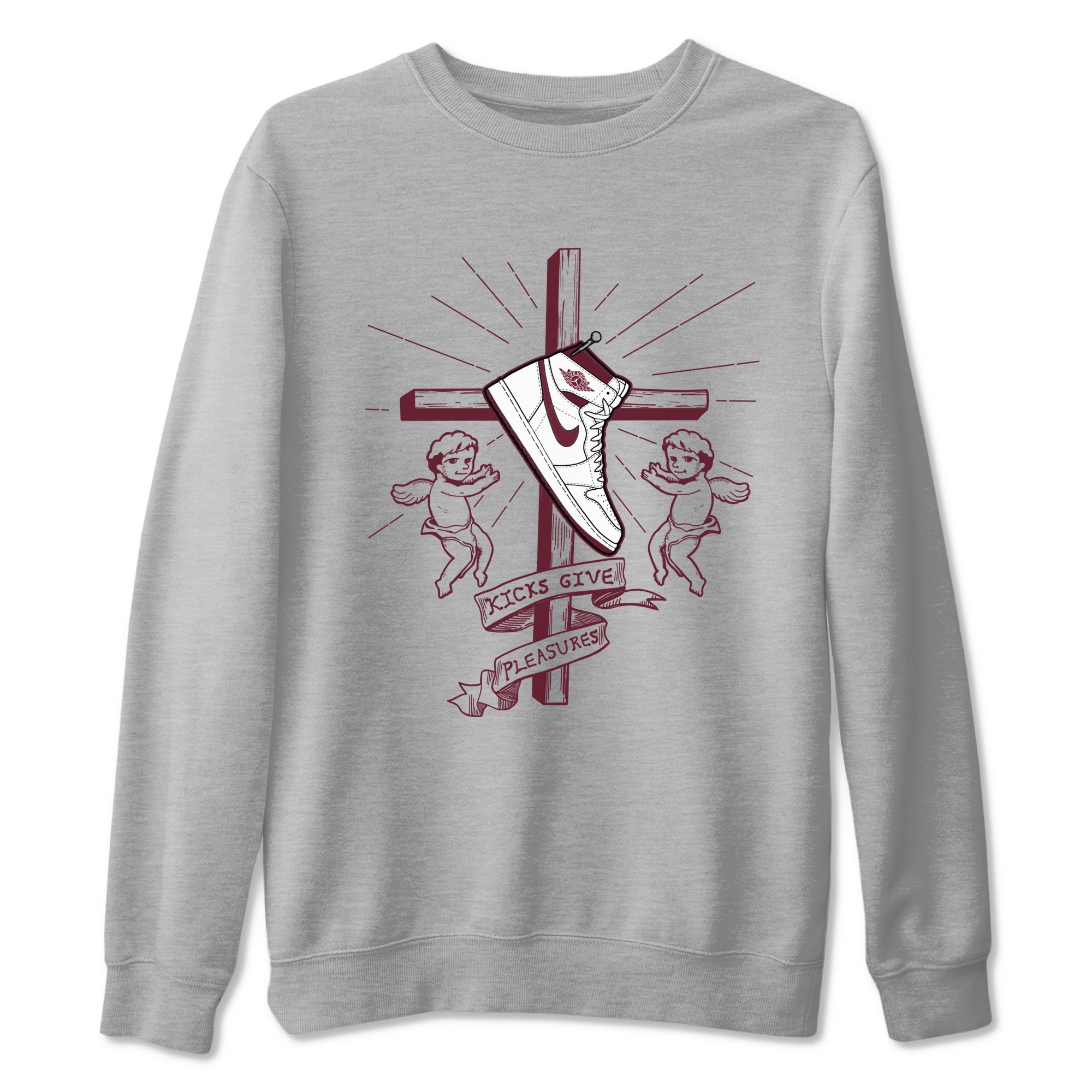 AJ1 High '85 Metallic Burgundy shirts to match jordans Kicks Give You Pleasures sneaker match tees 1s High '85 Metallic Burgundy Drip Gear Zone streetwear brand Heather Grey 2 unisex cotton tee