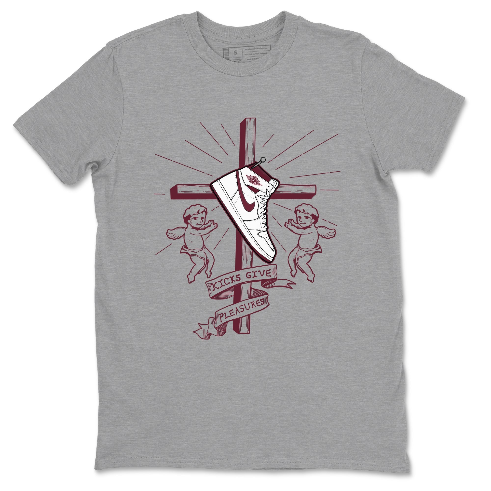 AJ1 High '85 Metallic Burgundy shirts to match jordans Kicks Give You Pleasures sneaker match tees 1s High '85 Metallic Burgundy Drip Gear Zone streetwear brand Heather Grey 2 unisex cotton tee