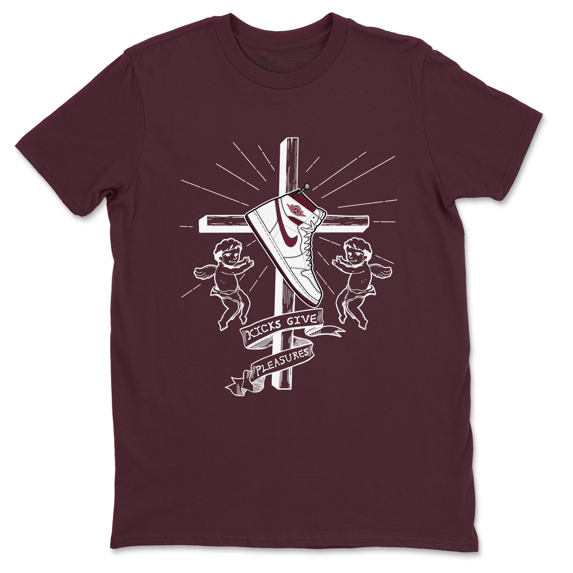AJ1 High '85 Metallic Burgundy shirts to match jordans Kicks Give You Pleasures sneaker match tees 1s High '85 Metallic Burgundy Drip Gear Zone streetwear brand Maroon 2 unisex cotton tee