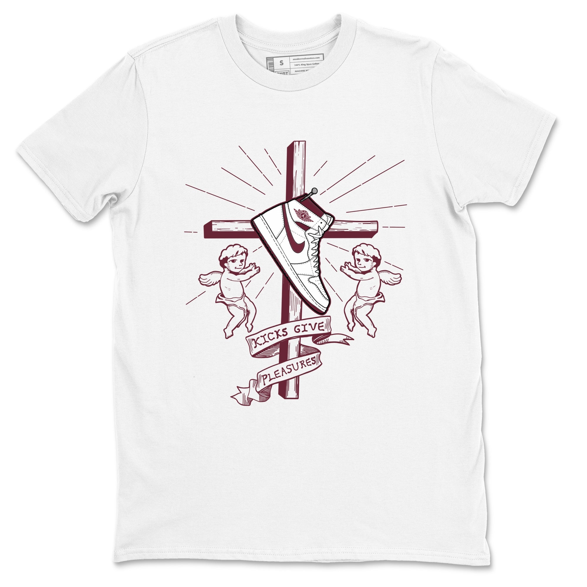 AJ1 High '85 Metallic Burgundy shirts to match jordans Kicks Give You Pleasures sneaker match tees 1s High '85 Metallic Burgundy Drip Gear Zone streetwear brand White 2 unisex cotton tee