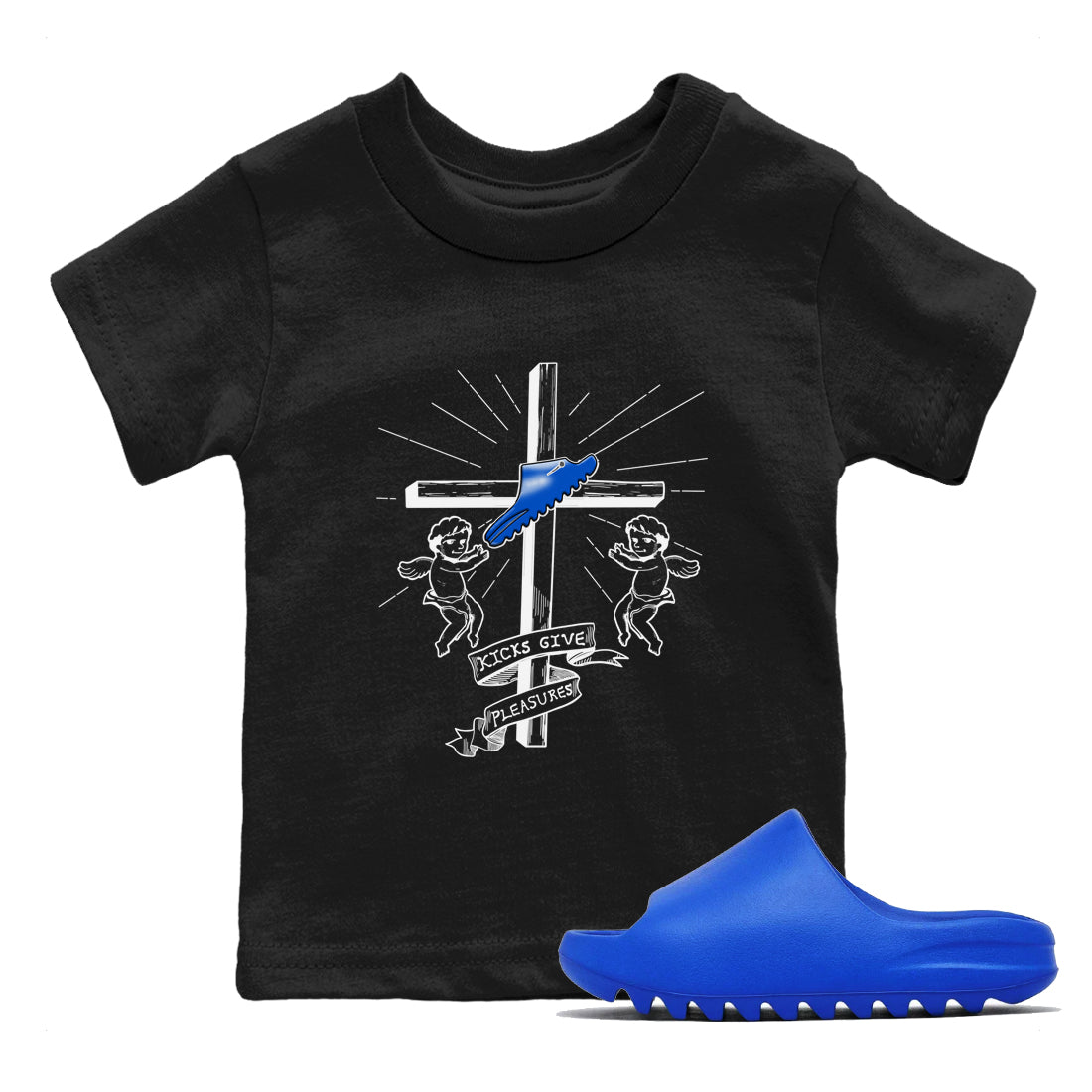 Yeezy Slide Azure shirts to match jordans Kicks Give You Pleasures sneaker match tees Yeezy Slide Azure Drip Gear Zone streetwear brand Baby and Youth Black 1 cotton tee
