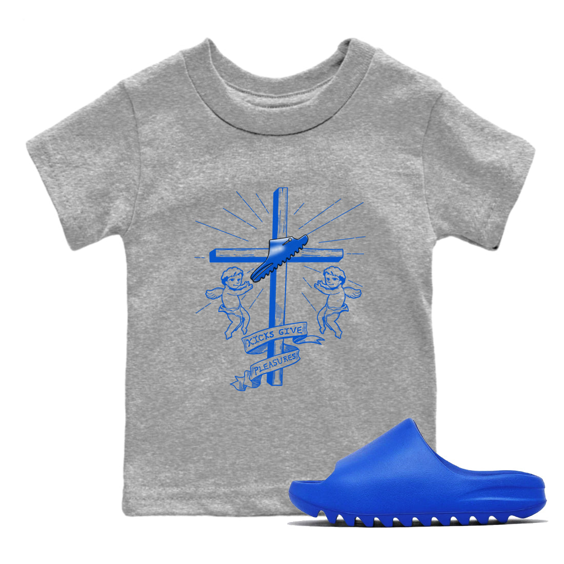 Yeezy Slide Azure shirts to match jordans Kicks Give You Pleasures sneaker match tees Yeezy Slide Azure Drip Gear Zone streetwear brand Baby and Youth Heather Grey 1 cotton tee