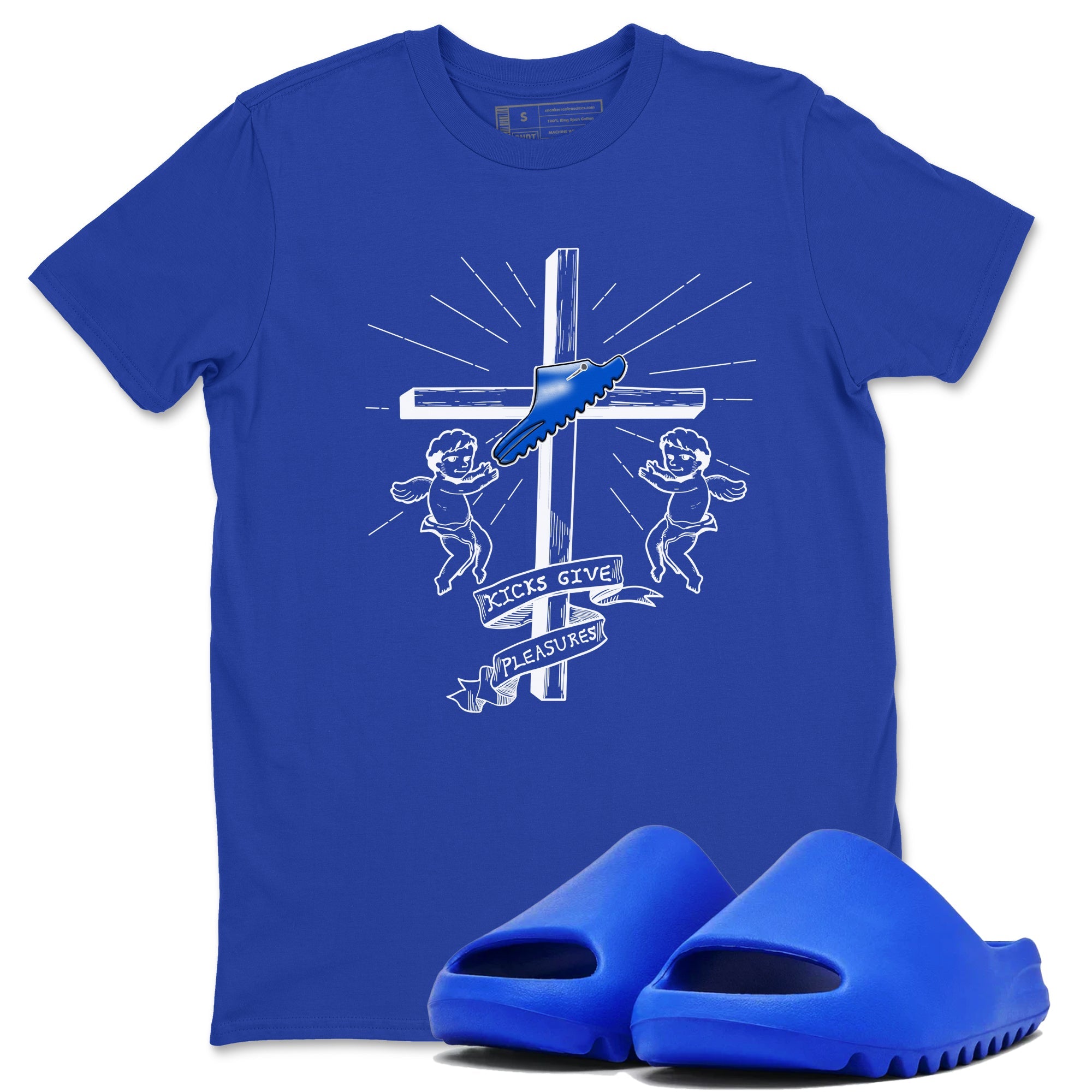 Yeezy Slide Azure shirts to match jordans Kicks Give You Pleasures sneaker match tees Yeezy Slide Azure Drip Gear Zone streetwear brand Royal Blue 1 unisex cotton tee