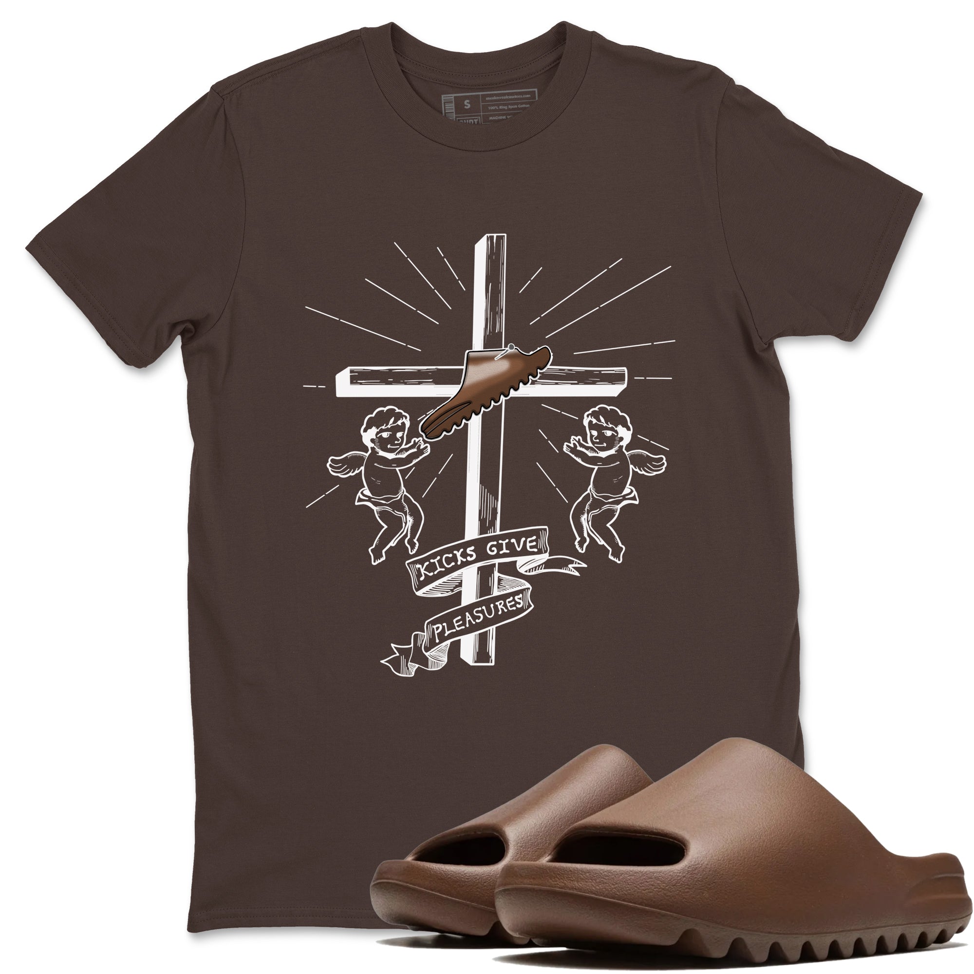 Yeezy Slide Flax shirts to match jordans Kicks Give You Pleasures sneaker match tees Yeezy Slide Flax Drip Gear Zone streetwear brand Dark Chocolate 1 unisex cotton tee
