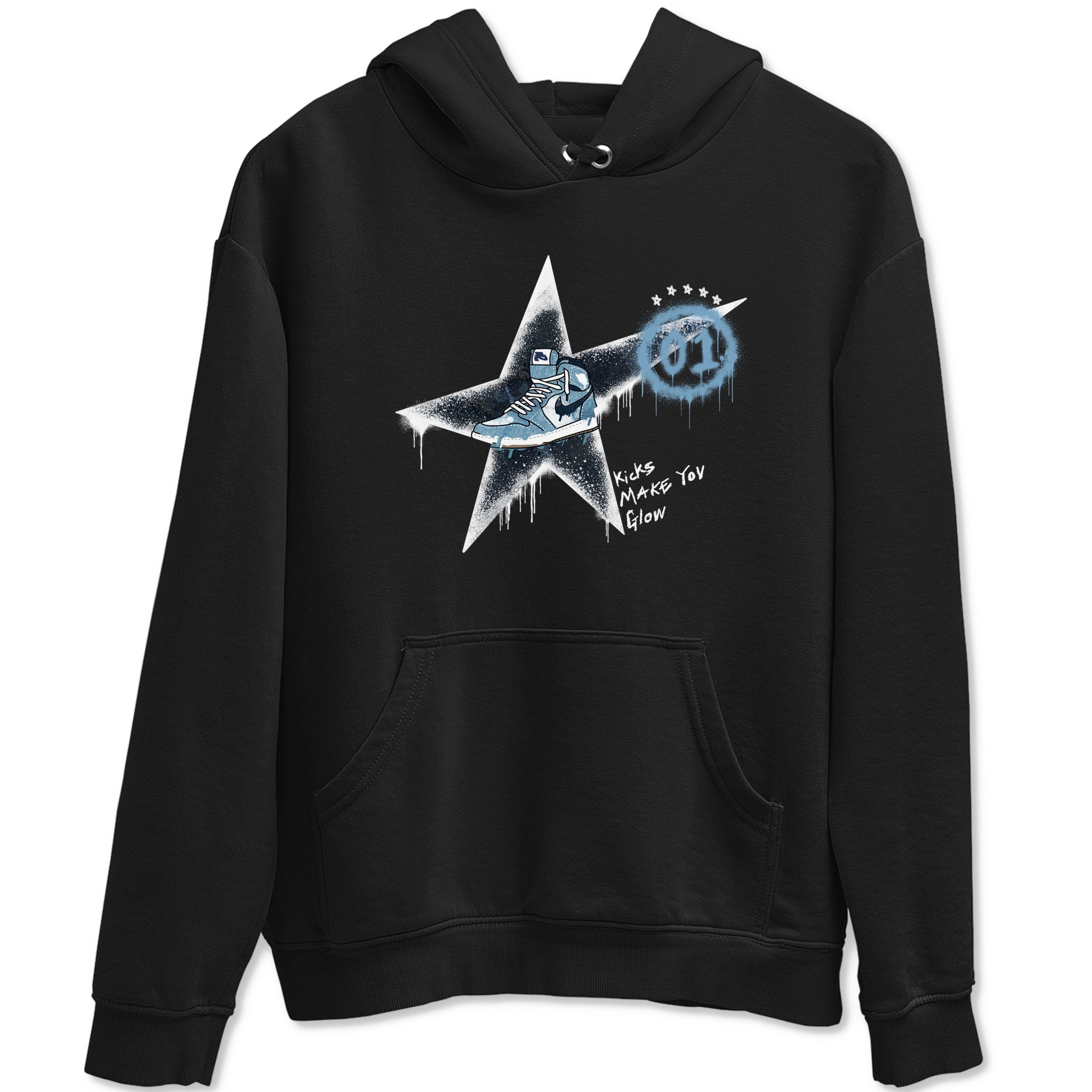 1s Denim shirts to match jordans Kicks Make You Glow sneaker match tees Air Jordan 1 Denim Drip Gear Zone streetwear brand Black 2 unisex cotton tee