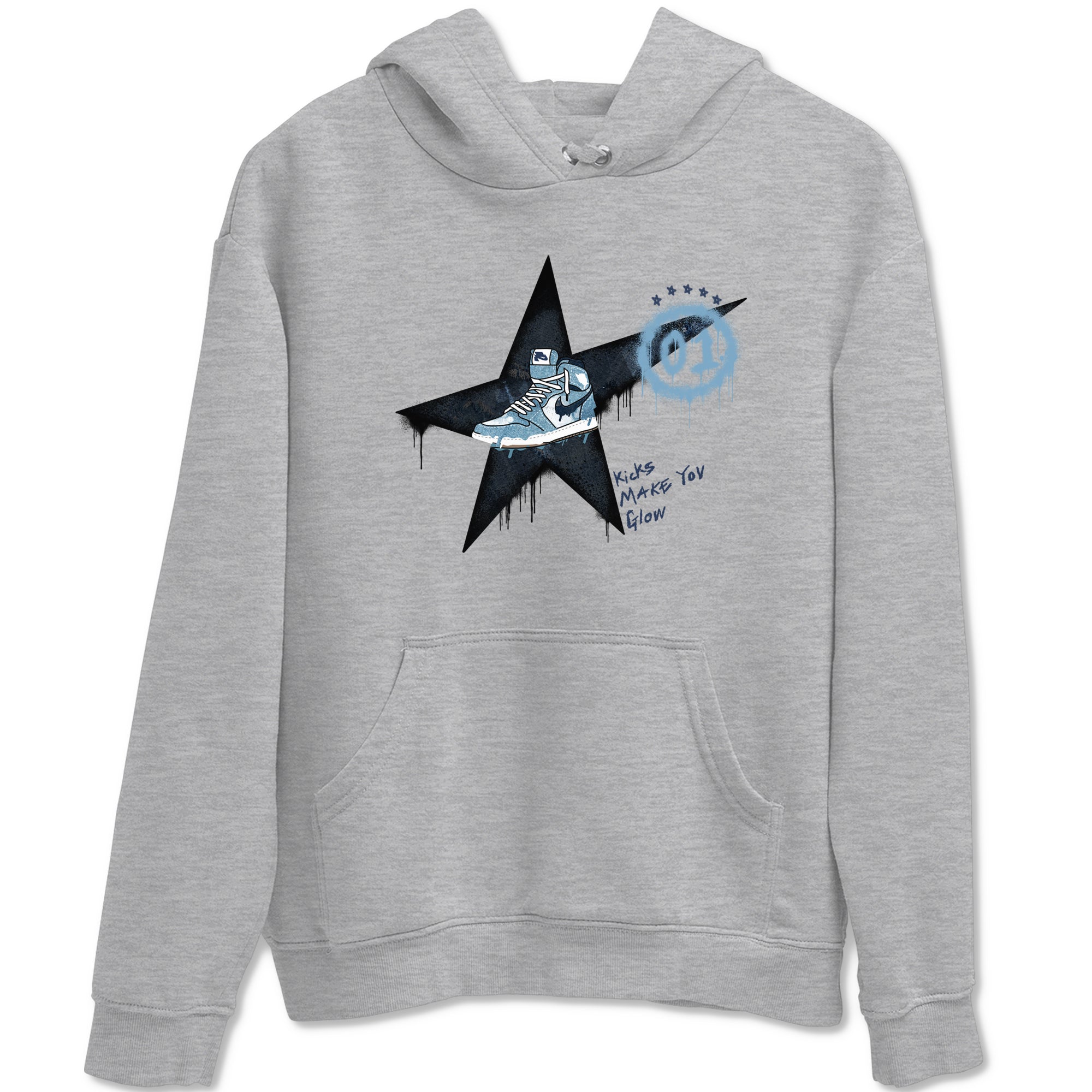 1s Denim shirts to match jordans Kicks Make You Glow sneaker match tees Air Jordan 1 Denim Drip Gear Zone streetwear brand Heather Grey 2 unisex cotton tee