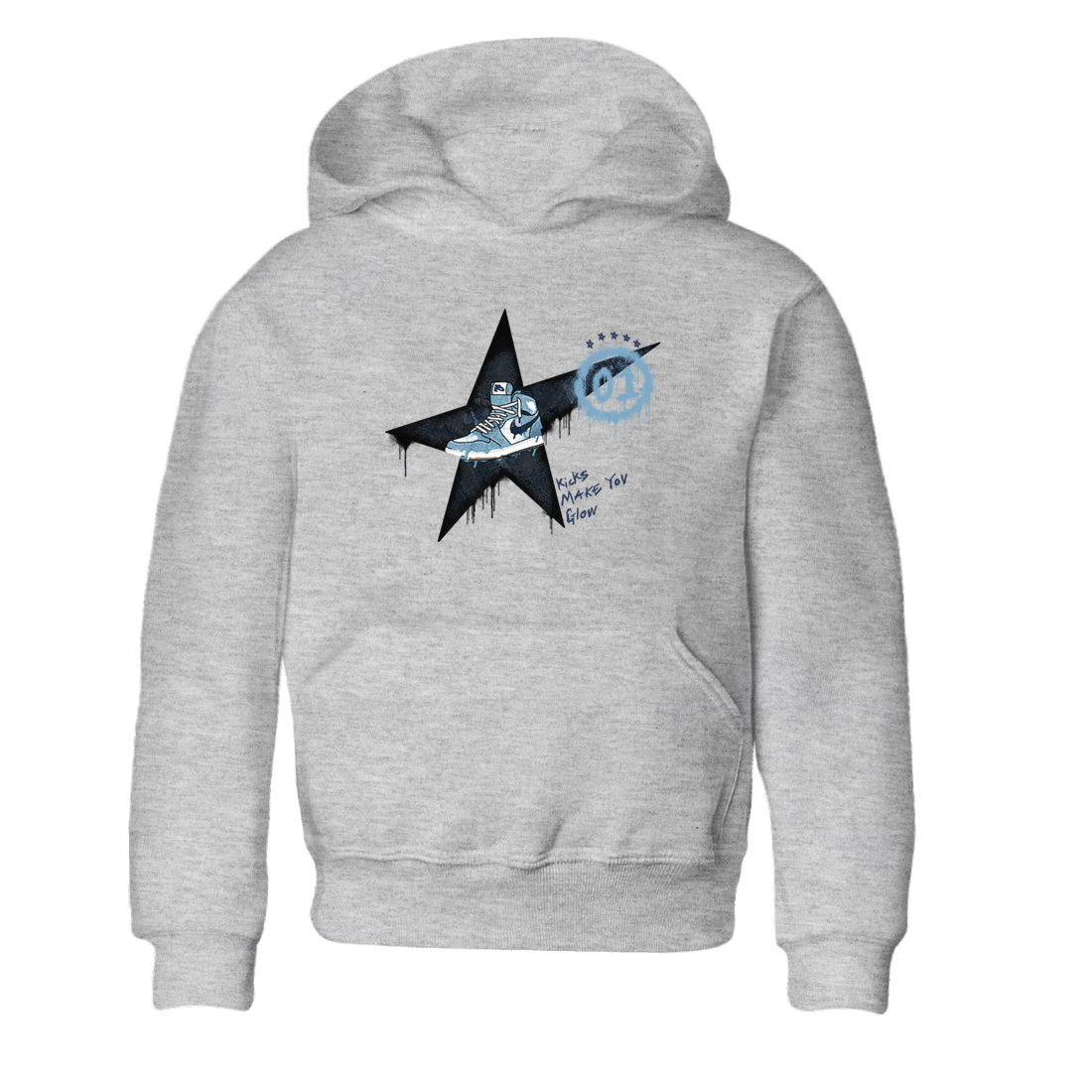 1s Denim shirts to match jordans Kicks Make You Glow sneaker match tees Air Jordan 1 Denim Drip Gear Zone streetwear brand Baby and Youth Heather Grey 2 cotton tee