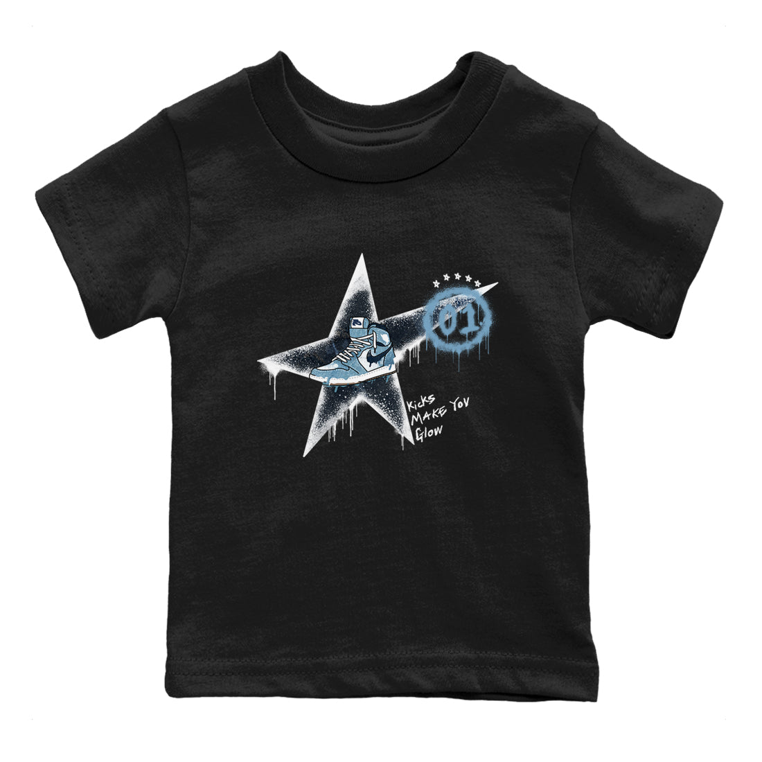 1s Denim shirts to match jordans Kicks Make You Glow sneaker match tees Air Jordan 1 Denim Drip Gear Zone streetwear brand Baby and Youth Black 2 cotton tee
