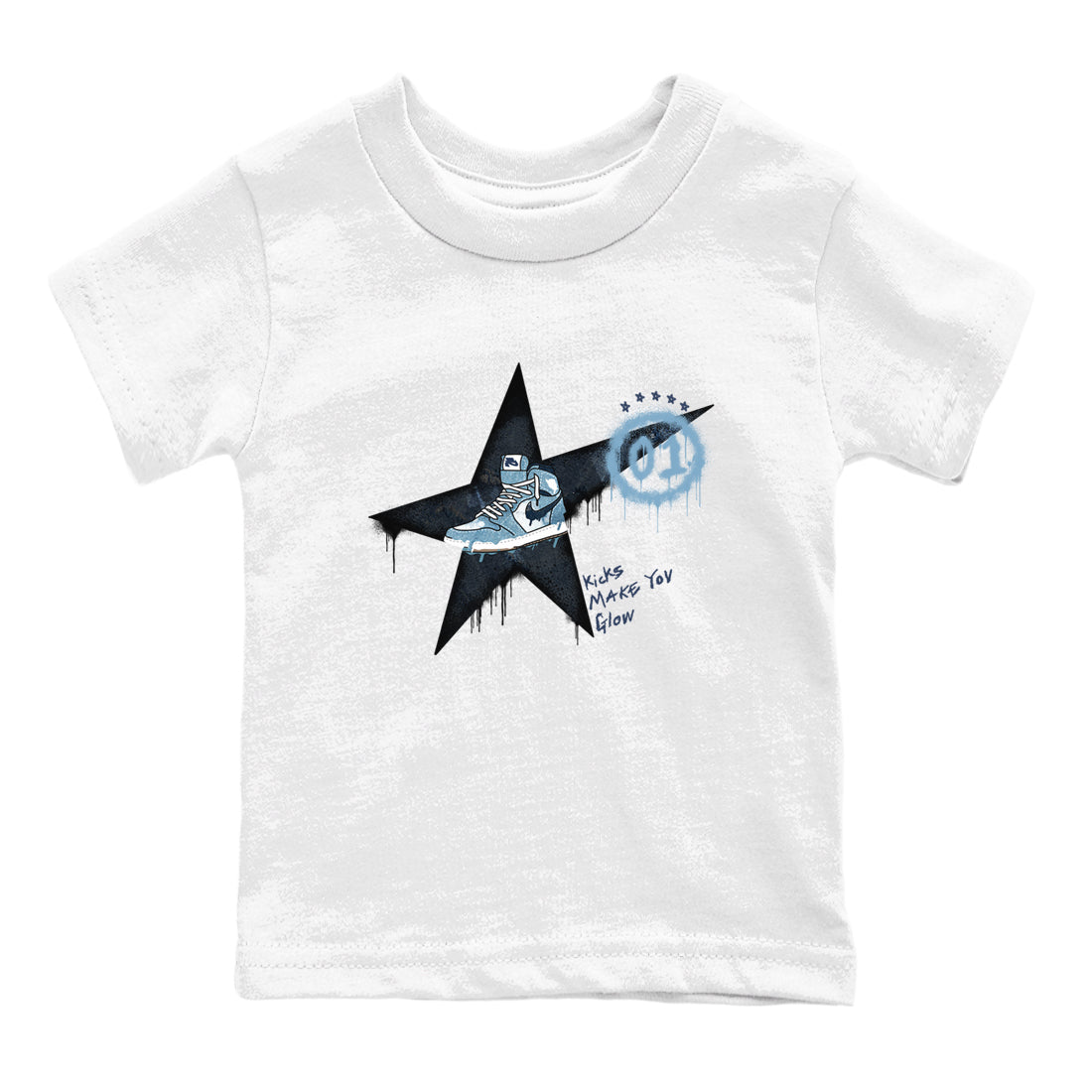 1s Denim shirts to match jordans Kicks Make You Glow sneaker match tees Air Jordan 1 Denim Drip Gear Zone streetwear brand Baby and Youth White 2 cotton tee