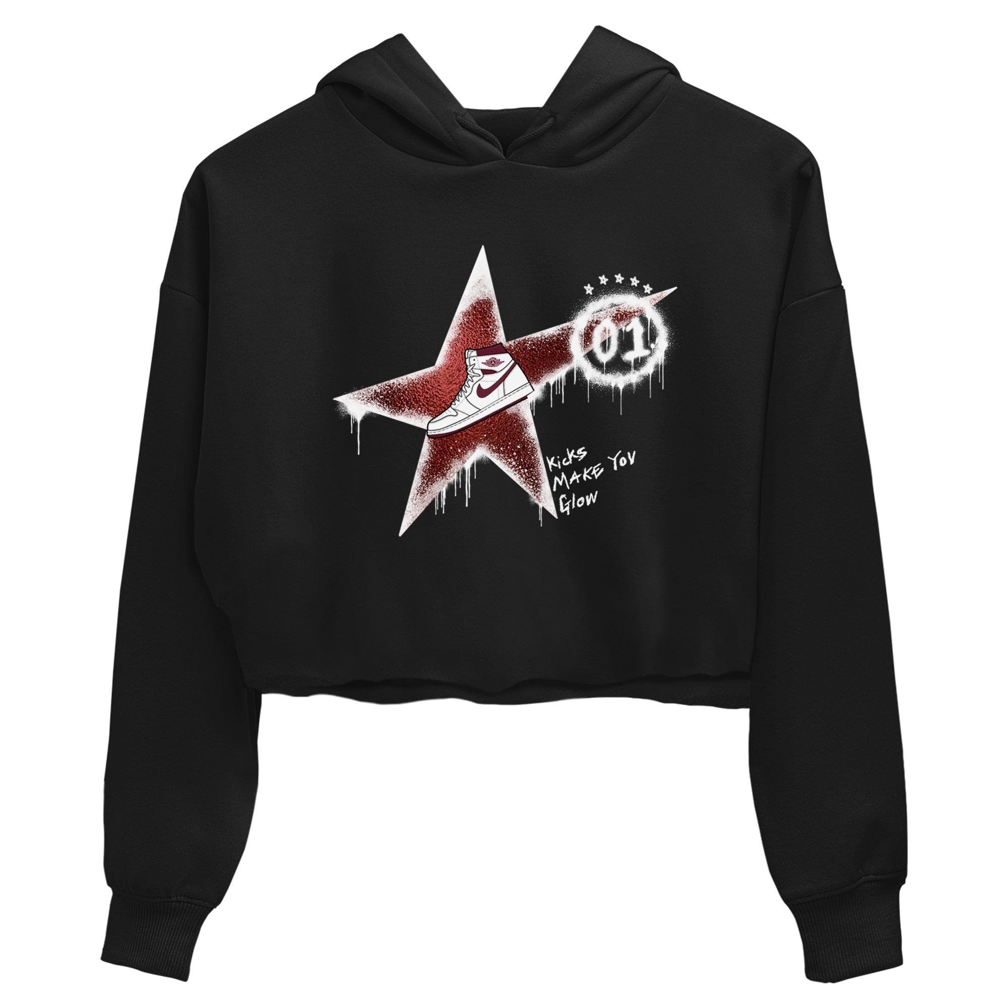 AJ1 High '85 Metallic Burgundy shirts to match jordans Kicks Make You Glow sneaker match tees 1s High '85 Metallic Burgundy Drip Gear Zone streetwear brand Black 2 crop tee