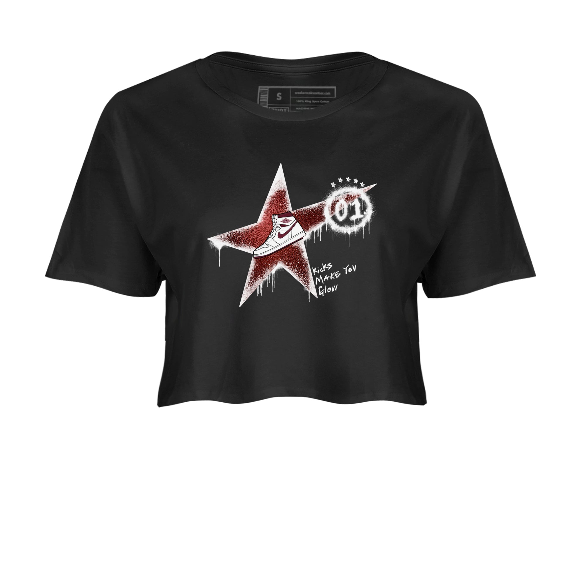AJ1 High '85 Metallic Burgundy shirts to match jordans Kicks Make You Glow sneaker match tees 1s High '85 Metallic Burgundy Drip Gear Zone streetwear brand Black 2 crop tee