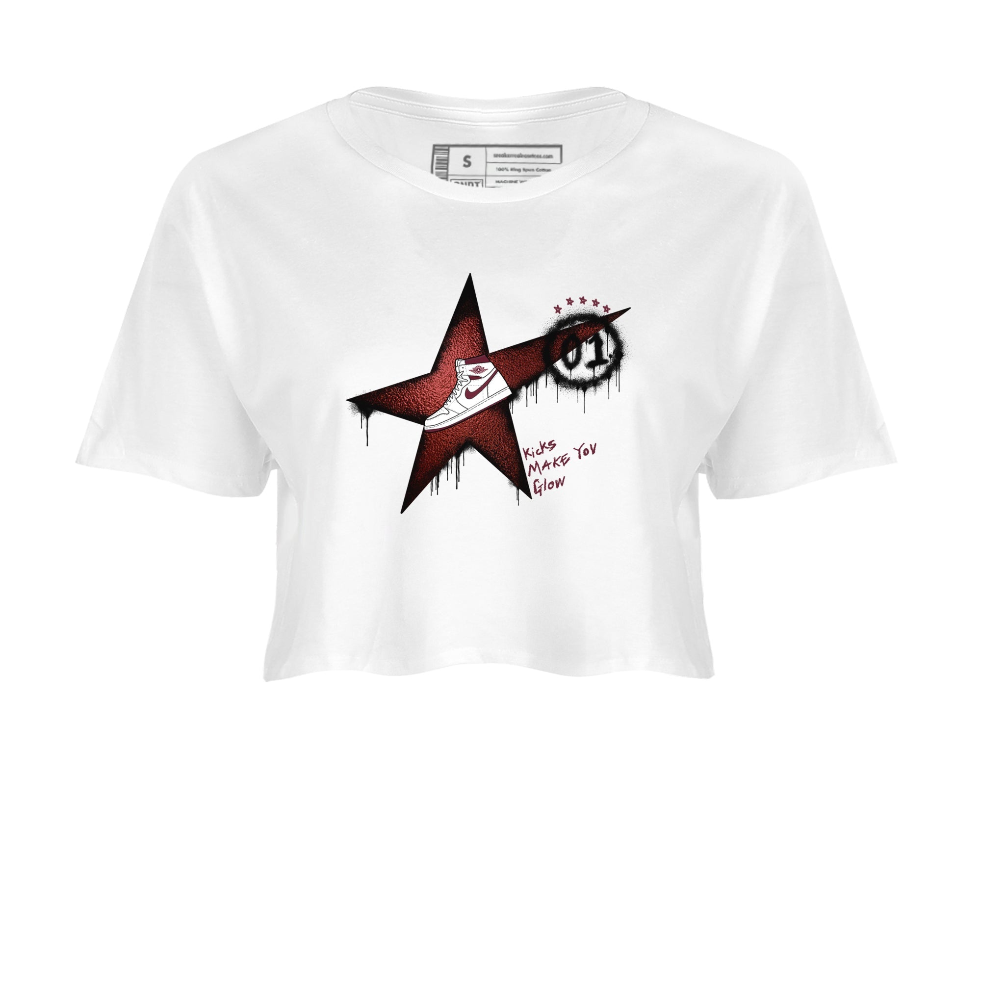 AJ1 High '85 Metallic Burgundy shirts to match jordans Kicks Make You Glow sneaker match tees 1s High '85 Metallic Burgundy Drip Gear Zone streetwear brand White 2 crop tee