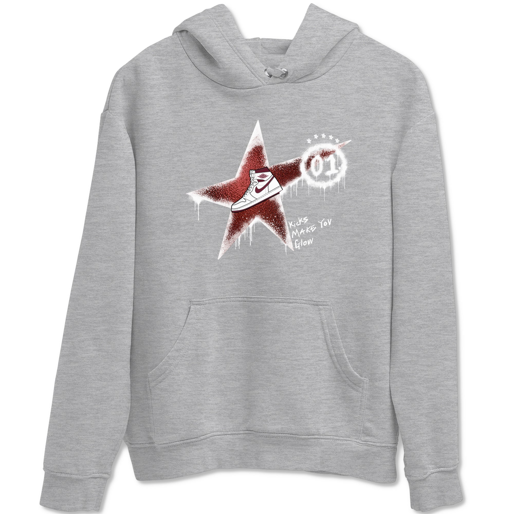 AJ1 High '85 Metallic Burgundy shirts to match jordans Kicks Make You Glow sneaker match tees 1s High '85 Metallic Burgundy Drip Gear Zone streetwear brand Heather Grey 2 unisex cotton tee