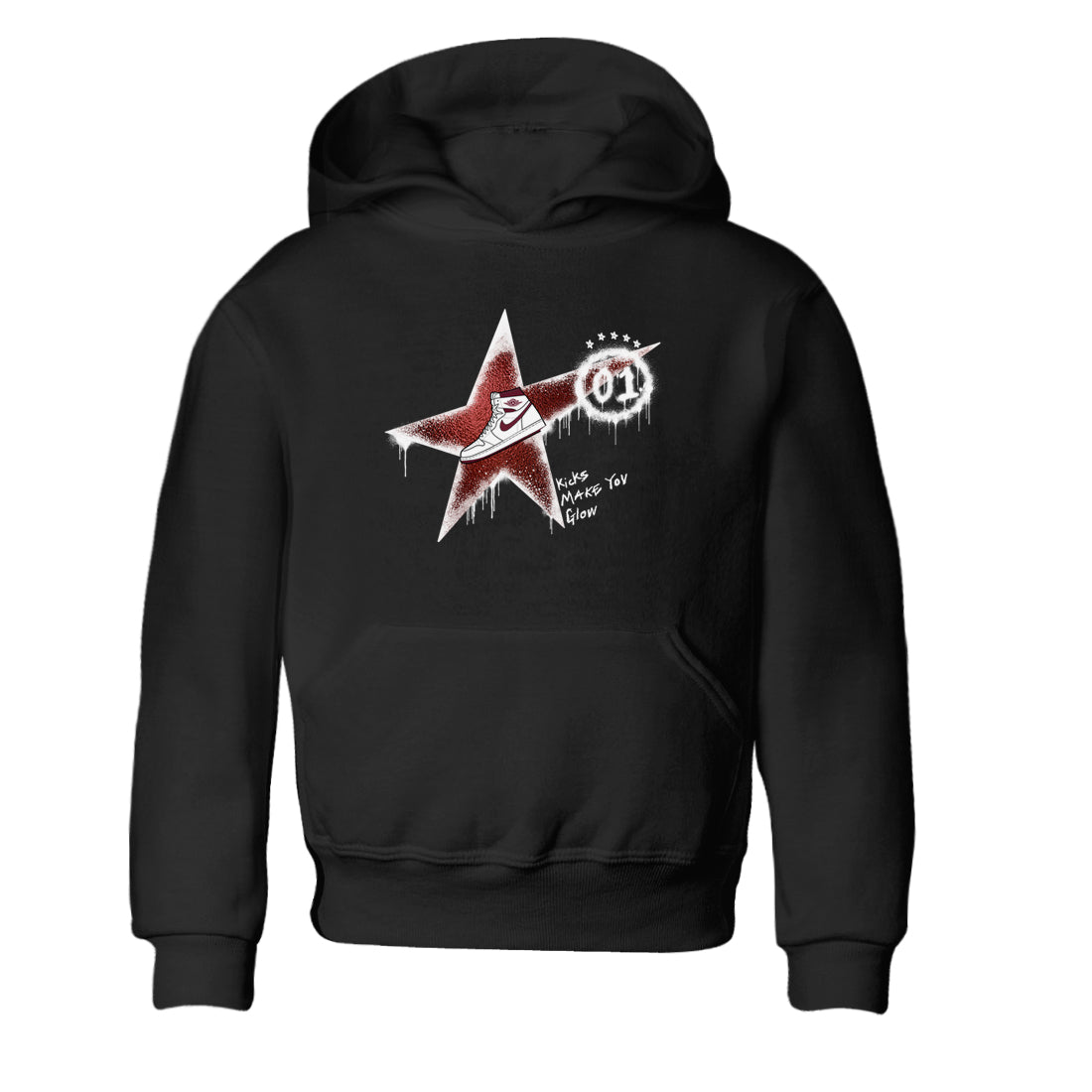 AJ1 High '85 Metallic Burgundy shirts to match jordans Kicks Make You Glow sneaker match tees 1s High '85 Metallic Burgundy Drip Gear Zone streetwear brand Baby and Youth Black 2 cotton tee