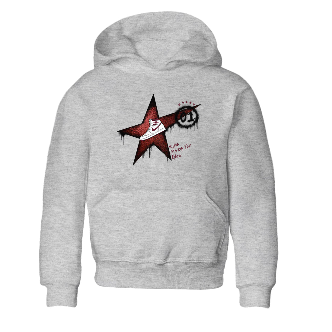 AJ1 High '85 Metallic Burgundy shirts to match jordans Kicks Make You Glow sneaker match tees 1s High '85 Metallic Burgundy Drip Gear Zone streetwear brand Baby and Youth Heather Grey 2 cotton tee
