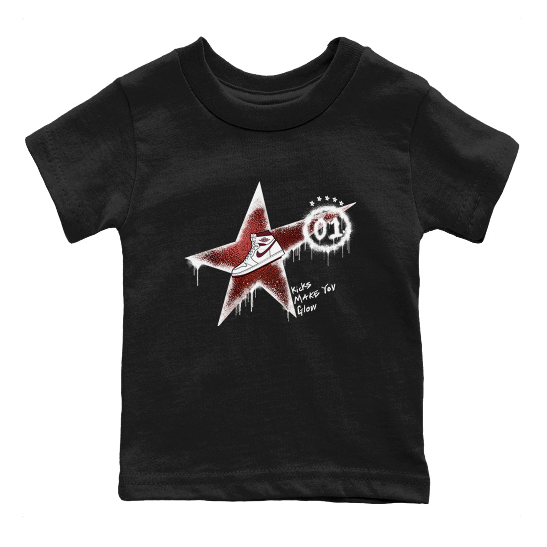 AJ1 High '85 Metallic Burgundy shirts to match jordans Kicks Make You Glow sneaker match tees 1s High '85 Metallic Burgundy Drip Gear Zone streetwear brand Baby and Youth Black 2 cotton tee