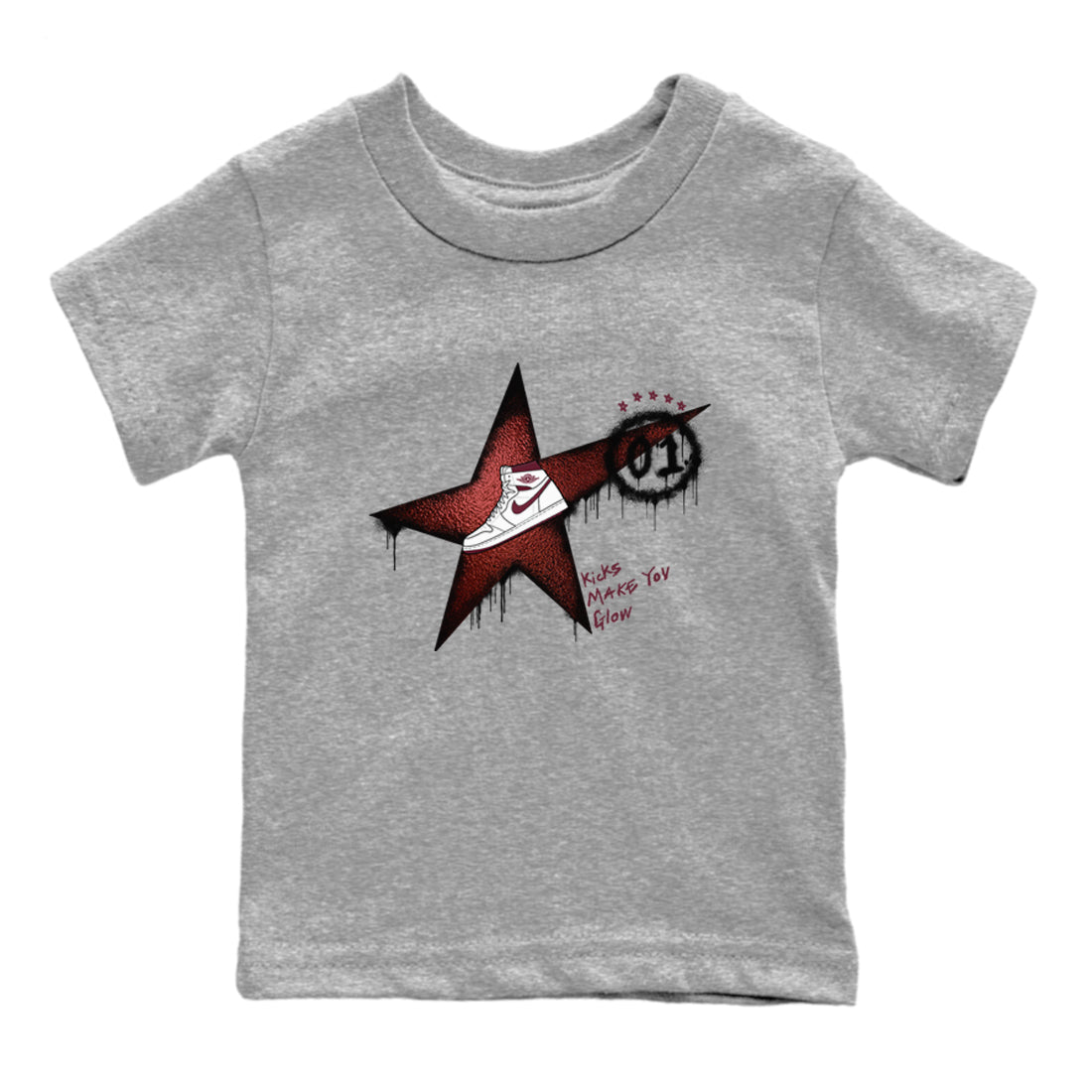 AJ1 High '85 Metallic Burgundy shirts to match jordans Kicks Make You Glow sneaker match tees 1s High '85 Metallic Burgundy Drip Gear Zone streetwear brand Baby and Youth Heather Grey 2 cotton tee