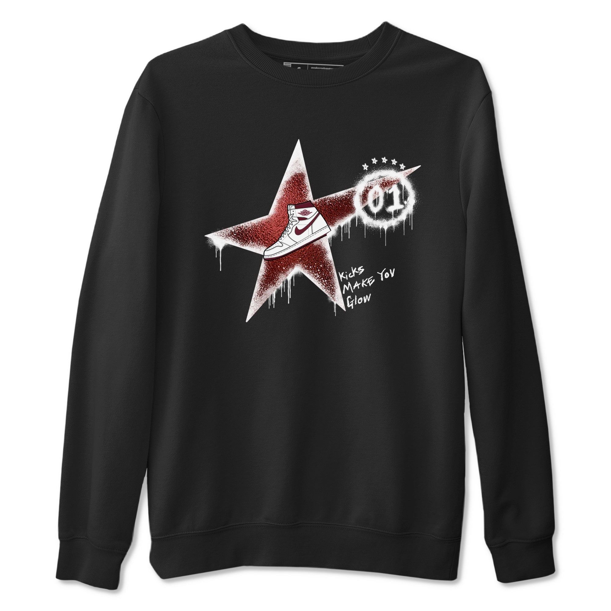AJ1 High '85 Metallic Burgundy shirts to match jordans Kicks Make You Glow sneaker match tees 1s High '85 Metallic Burgundy Drip Gear Zone streetwear brand Black 2 unisex cotton tee