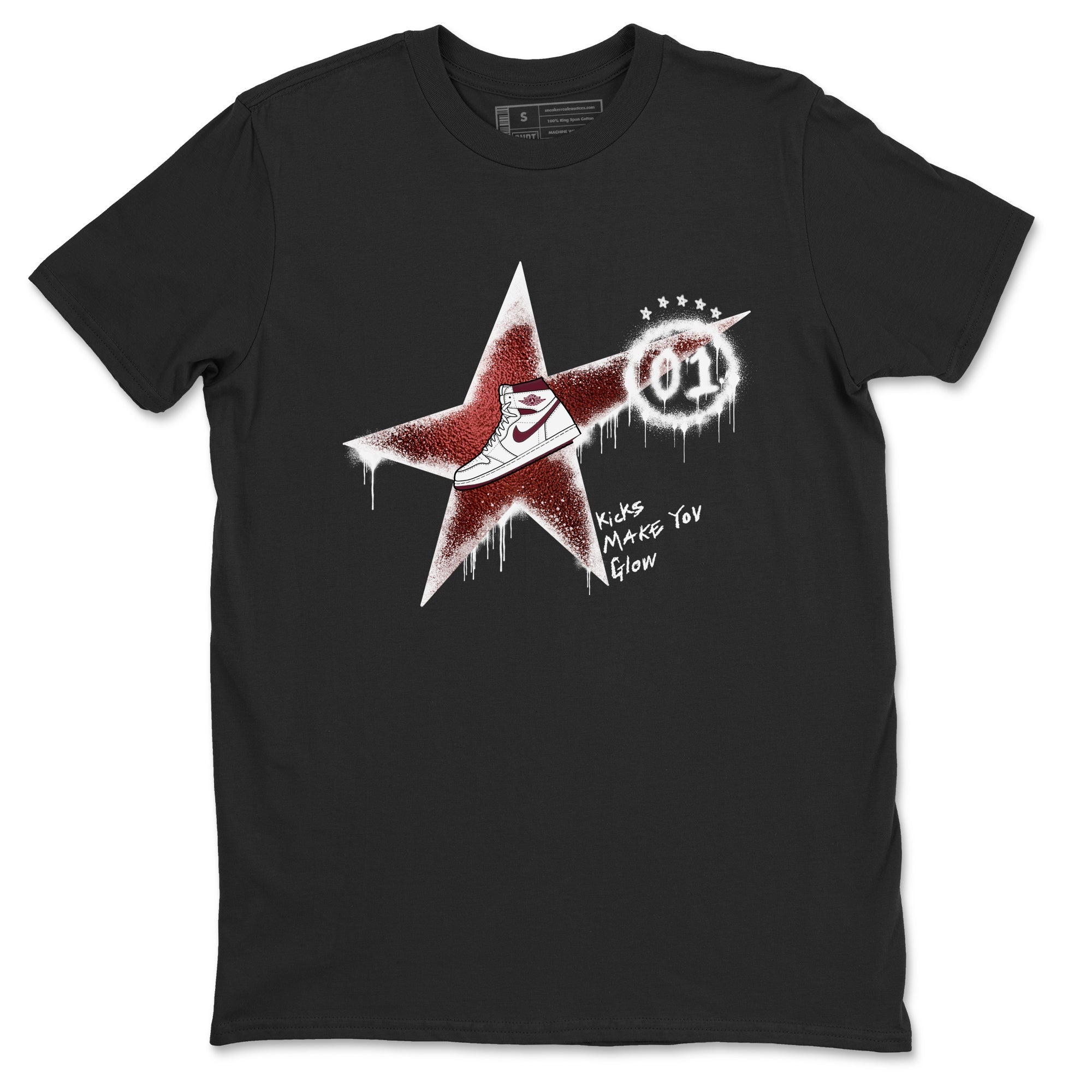 AJ1 High '85 Metallic Burgundy shirts to match jordans Kicks Make You Glow sneaker match tees 1s High '85 Metallic Burgundy Drip Gear Zone streetwear brand Black 2 unisex cotton tee