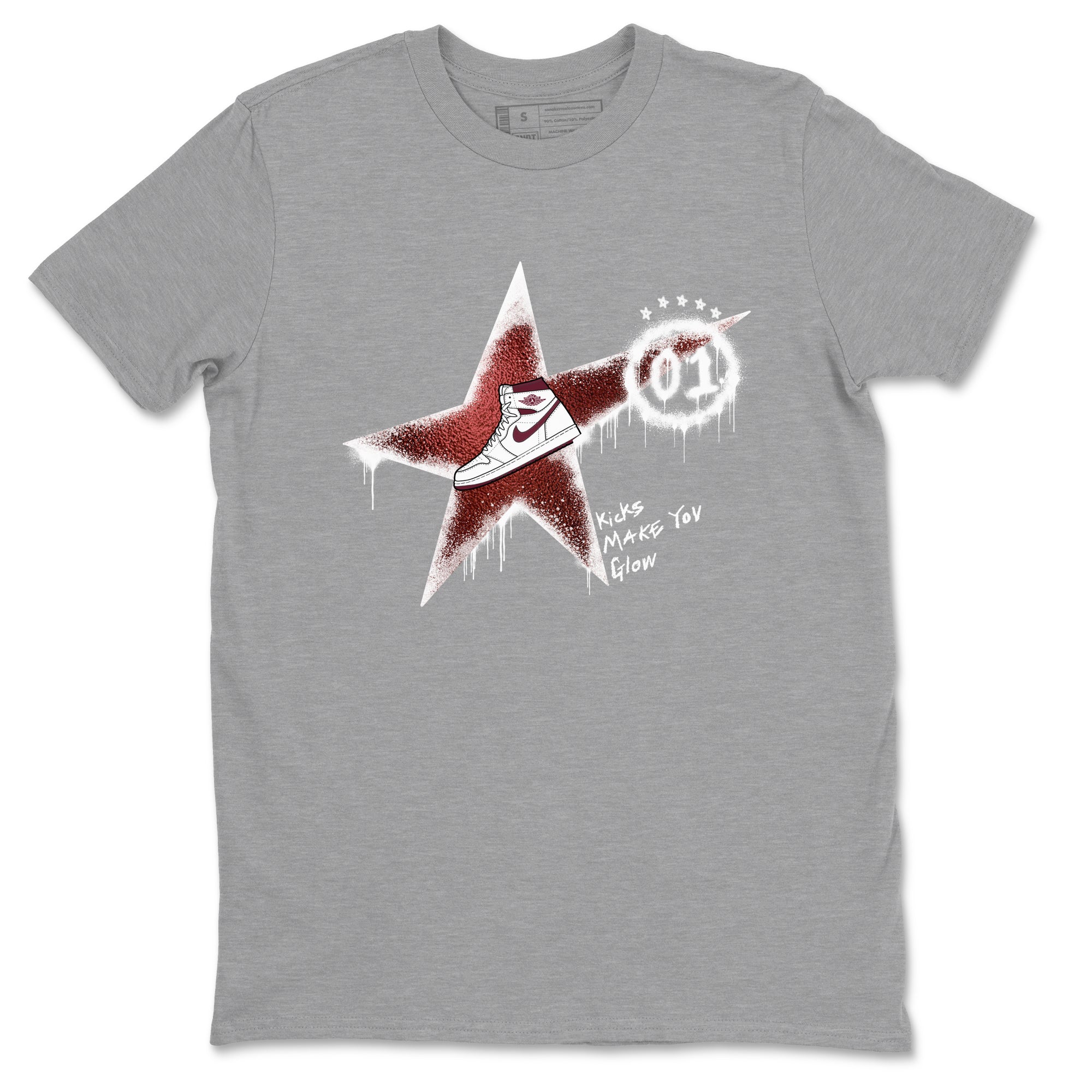 AJ1 High '85 Metallic Burgundy shirts to match jordans Kicks Make You Glow sneaker match tees 1s High '85 Metallic Burgundy Drip Gear Zone streetwear brand Heather Grey 2 unisex cotton tee