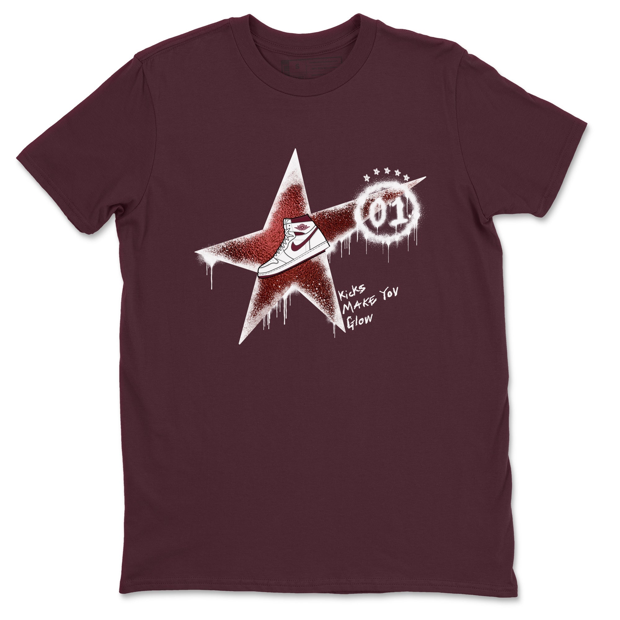 AJ1 High '85 Metallic Burgundy shirts to match jordans Kicks Make You Glow sneaker match tees 1s High '85 Metallic Burgundy Drip Gear Zone streetwear brand Maroon 2 unisex cotton tee