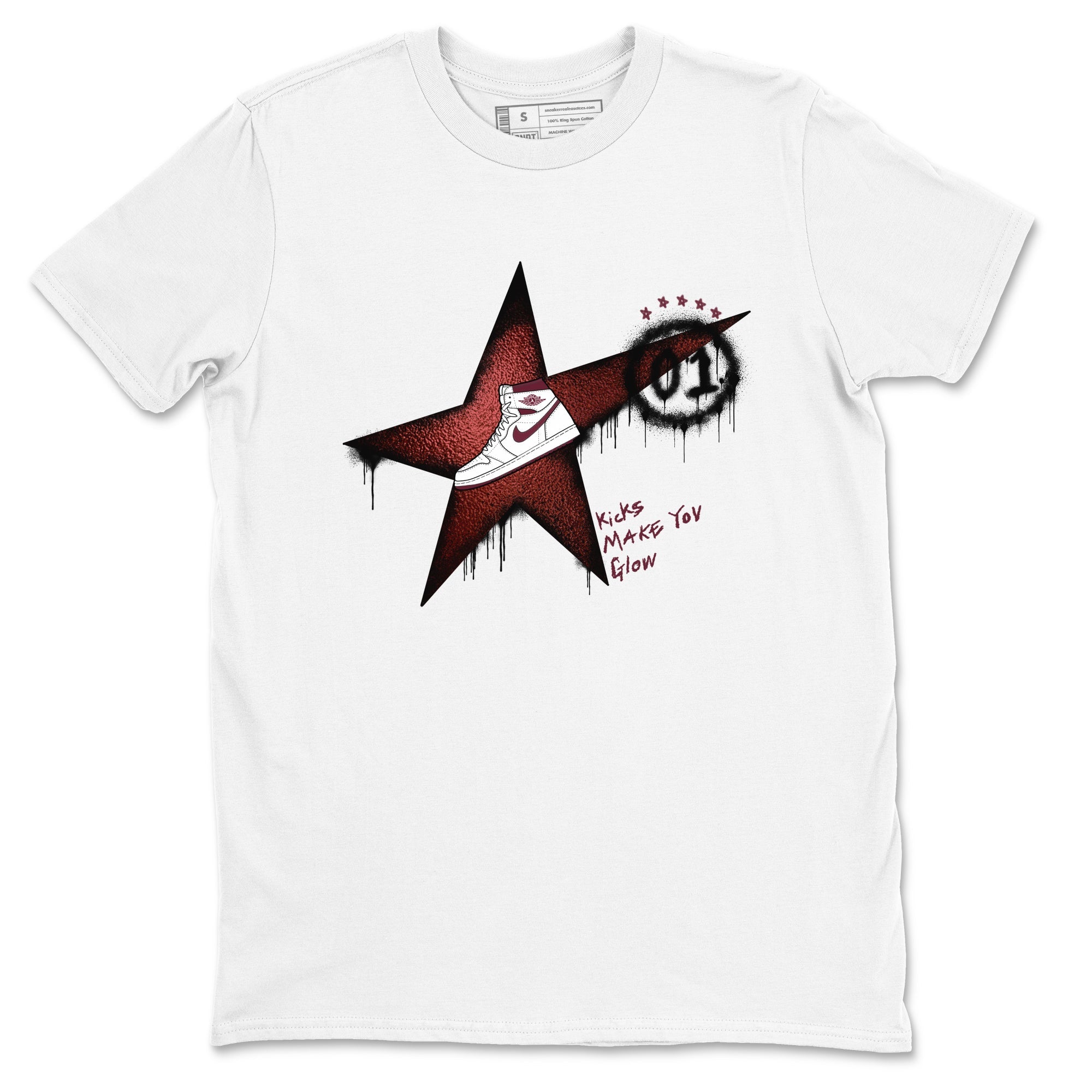 AJ1 High '85 Metallic Burgundy shirts to match jordans Kicks Make You Glow sneaker match tees 1s High '85 Metallic Burgundy Drip Gear Zone streetwear brand White 2 unisex cotton tee