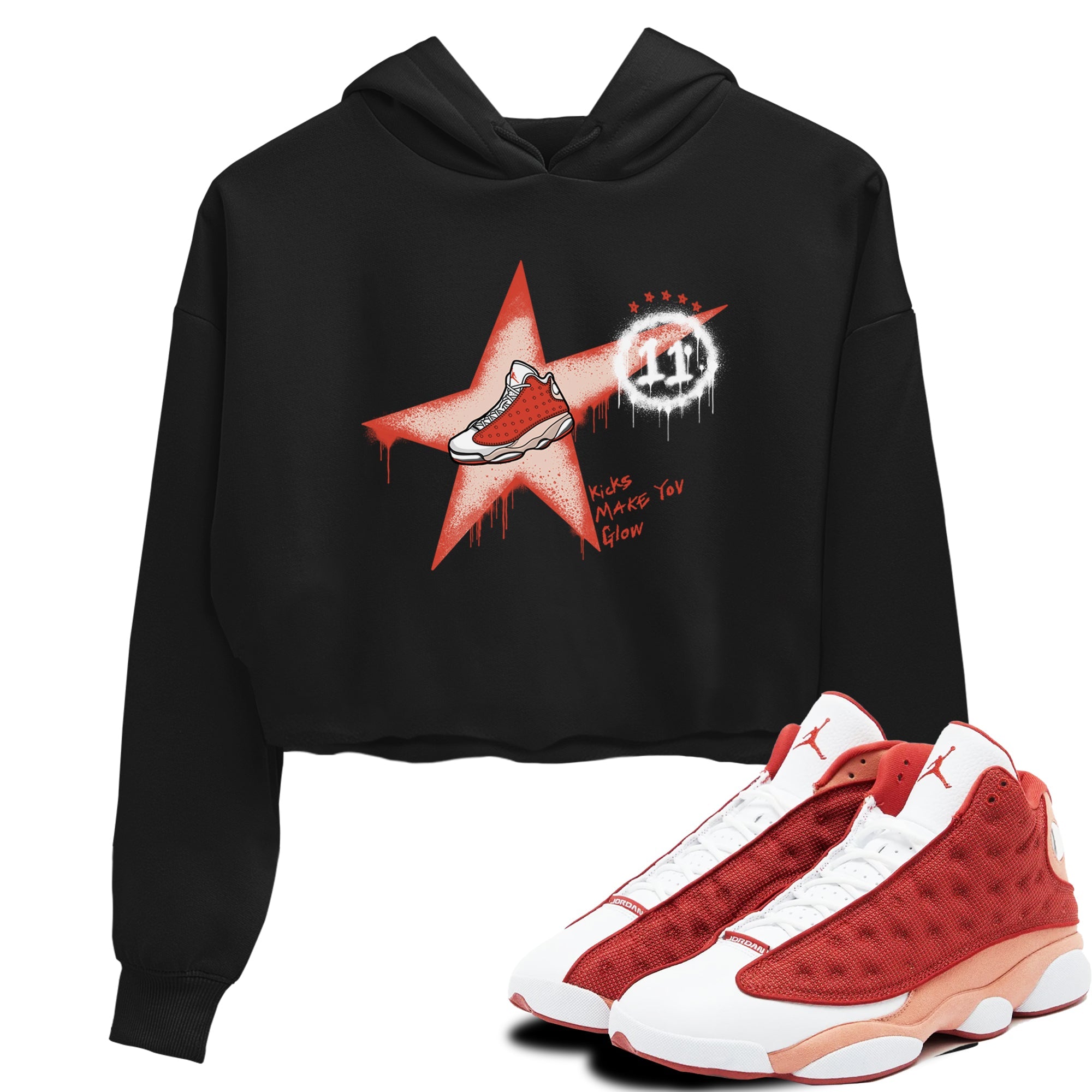 13s Dune Red shirts to match jordans Kicks Make You Glow sneaker match tees Air Jordan 13 Dune Red Drip Gear Zone streetwear brand Black 1 crop tee