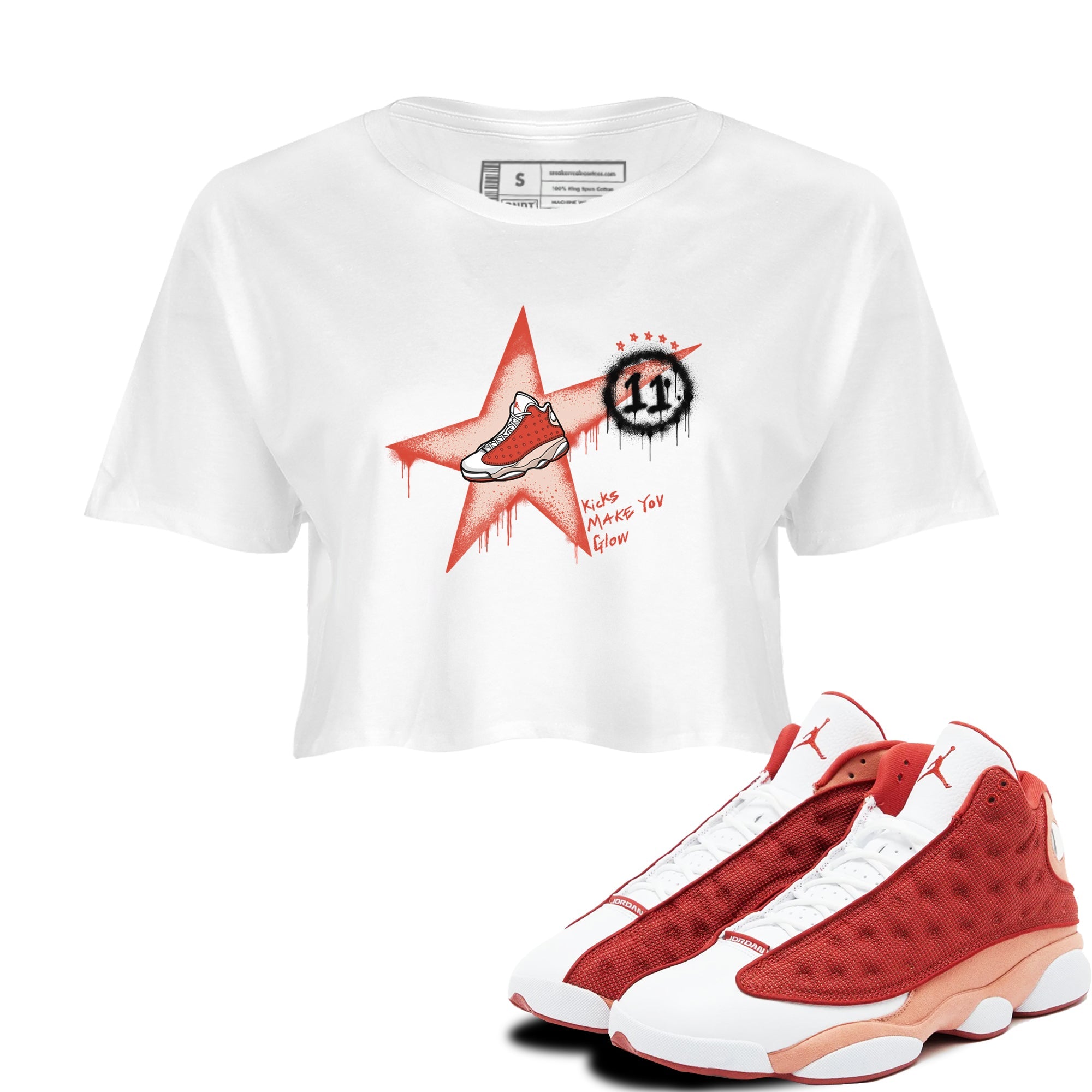 13s Dune Red shirts to match jordans Kicks Make You Glow sneaker match tees Air Jordan 13 Dune Red Drip Gear Zone streetwear brand White 1 crop tee