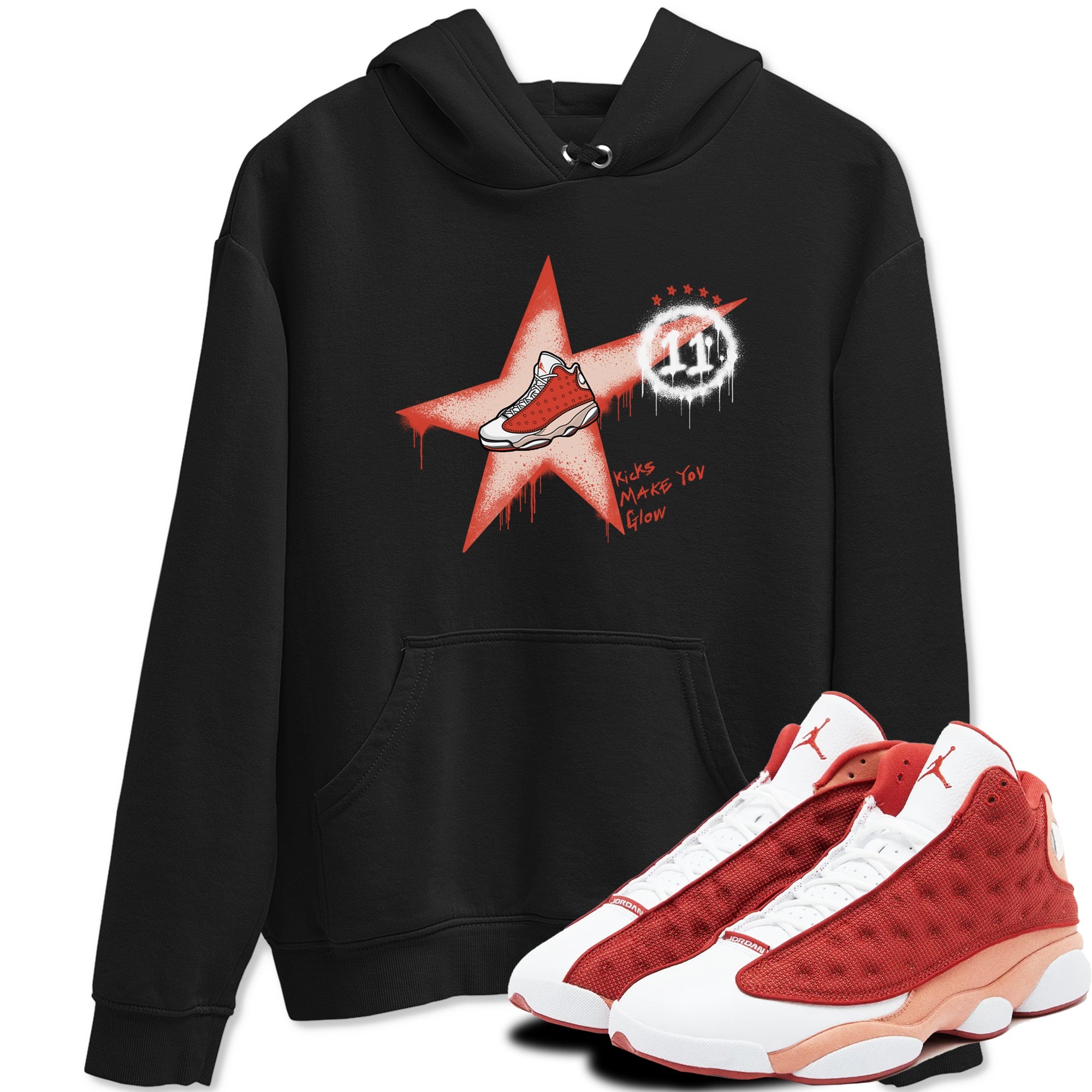 13s Dune Red shirts to match jordans Kicks Make You Glow sneaker match tees Air Jordan 13 Dune Red Drip Gear Zone streetwear brand Black 1 unisex cotton tee