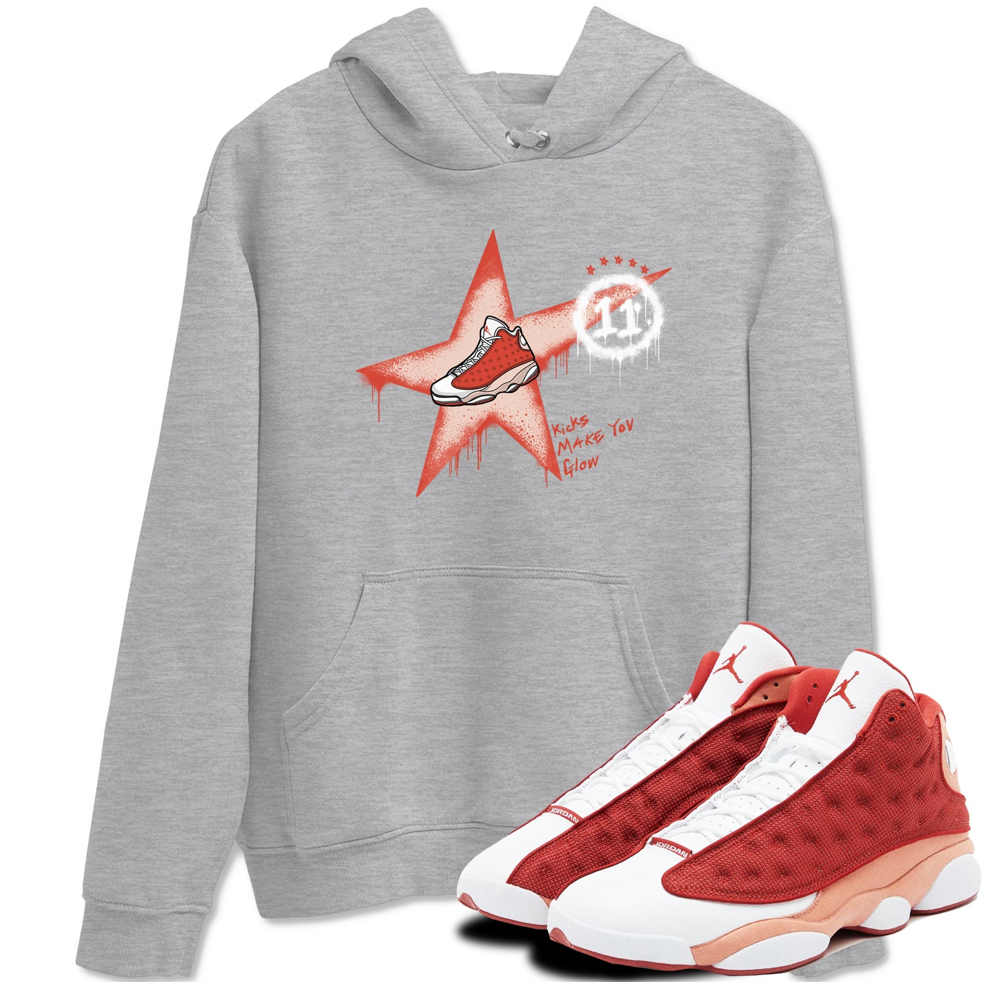 13s Dune Red shirts to match jordans Kicks Make You Glow sneaker match tees Air Jordan 13 Dune Red Drip Gear Zone streetwear brand Heather Grey 1 unisex cotton tee