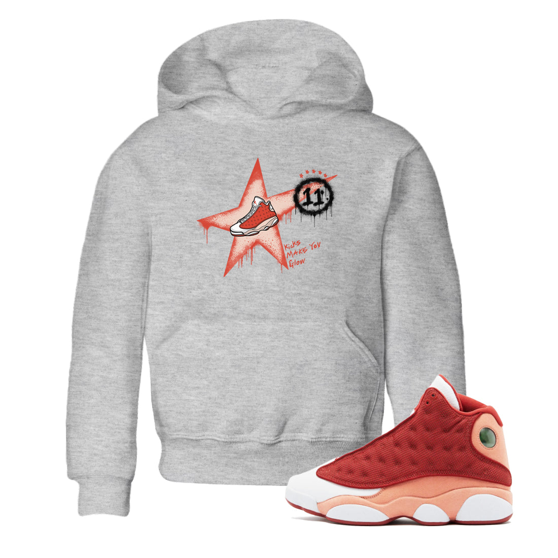 13s Dune Red shirts to match jordans Kicks Make You Glow sneaker match tees Air Jordan 13 Dune Red Drip Gear Zone streetwear brand Baby and Youth Heather Grey 1 cotton tee