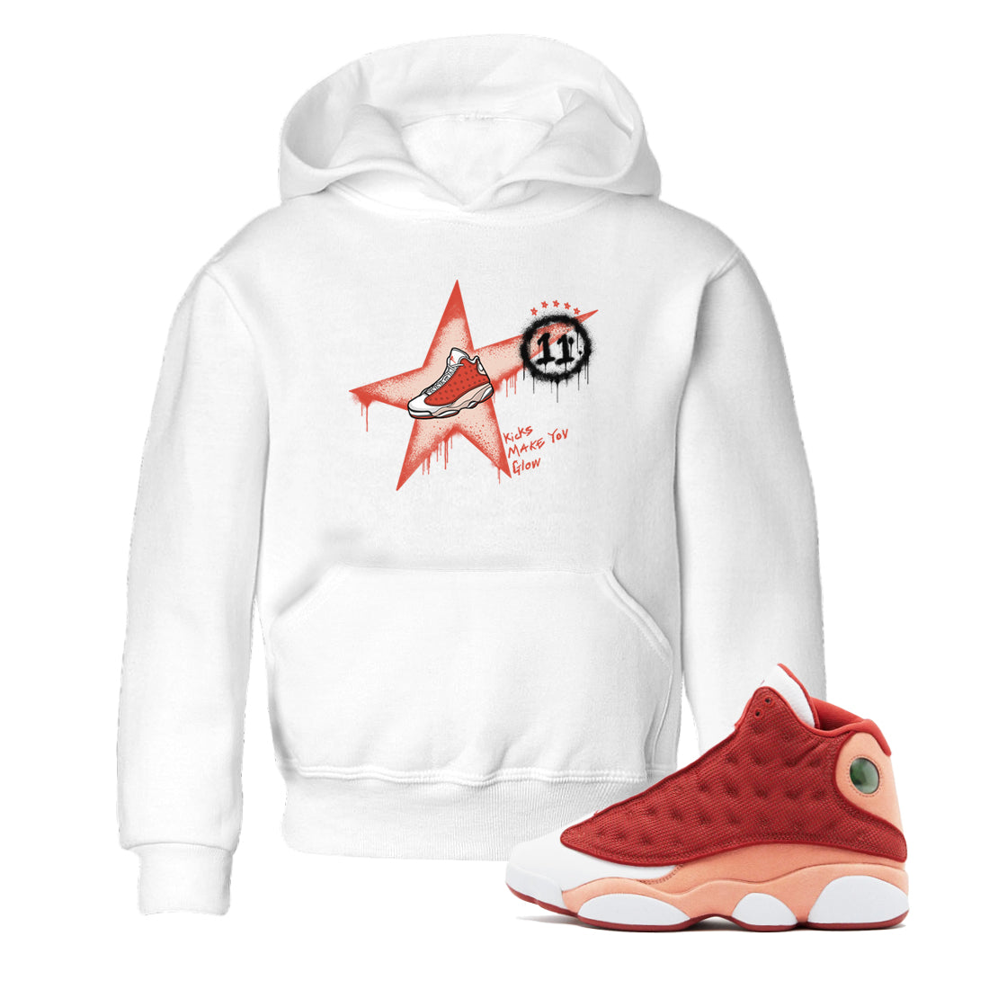 13s Dune Red shirts to match jordans Kicks Make You Glow sneaker match tees Air Jordan 13 Dune Red Drip Gear Zone streetwear brand Baby and Youth White 1 cotton tee