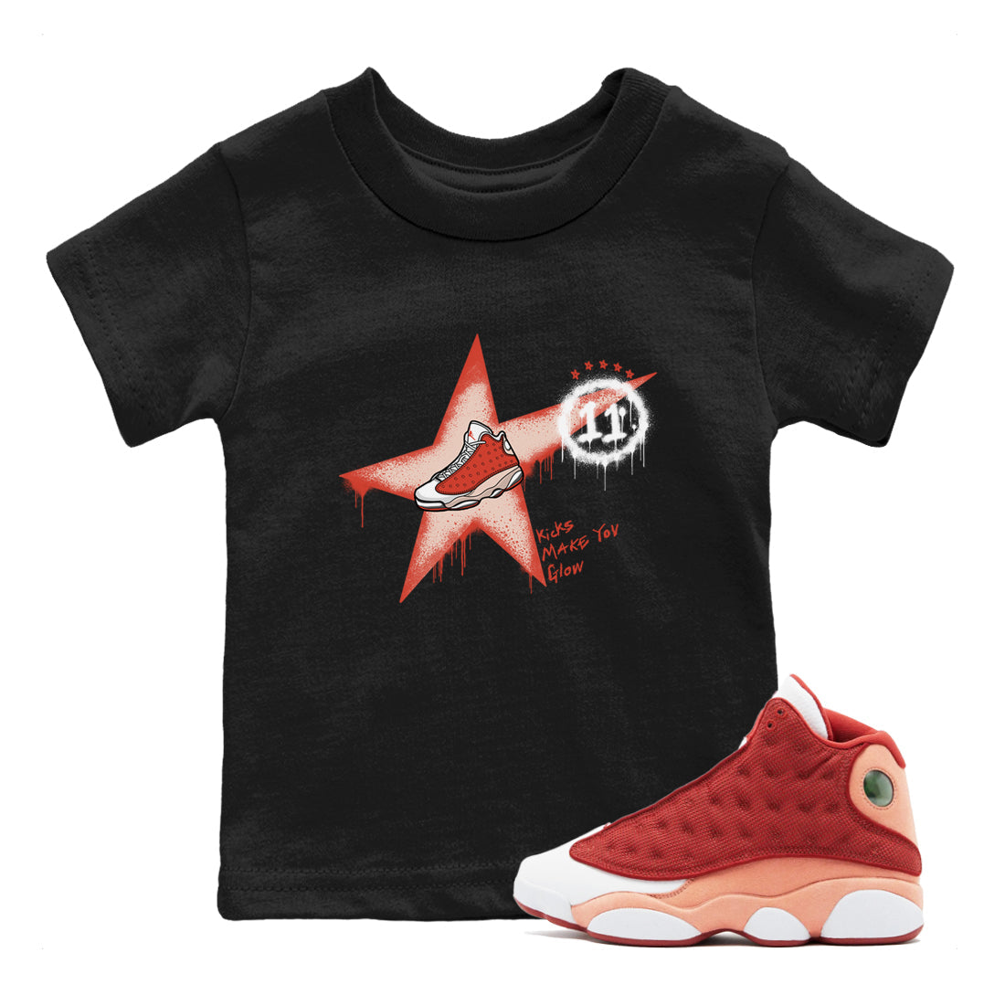 13s Dune Red shirts to match jordans Kicks Make You Glow sneaker match tees Air Jordan 13 Dune Red Drip Gear Zone streetwear brand Baby and Youth Black 1 cotton tee