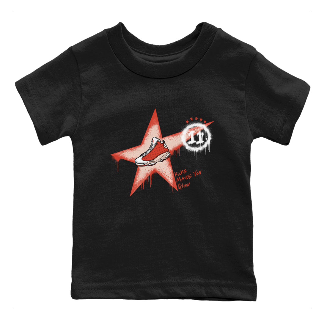 13s Dune Red shirts to match jordans Kicks Make You Glow sneaker match tees Air Jordan 13 Dune Red Drip Gear Zone streetwear brand Baby and Youth Black 2 cotton tee