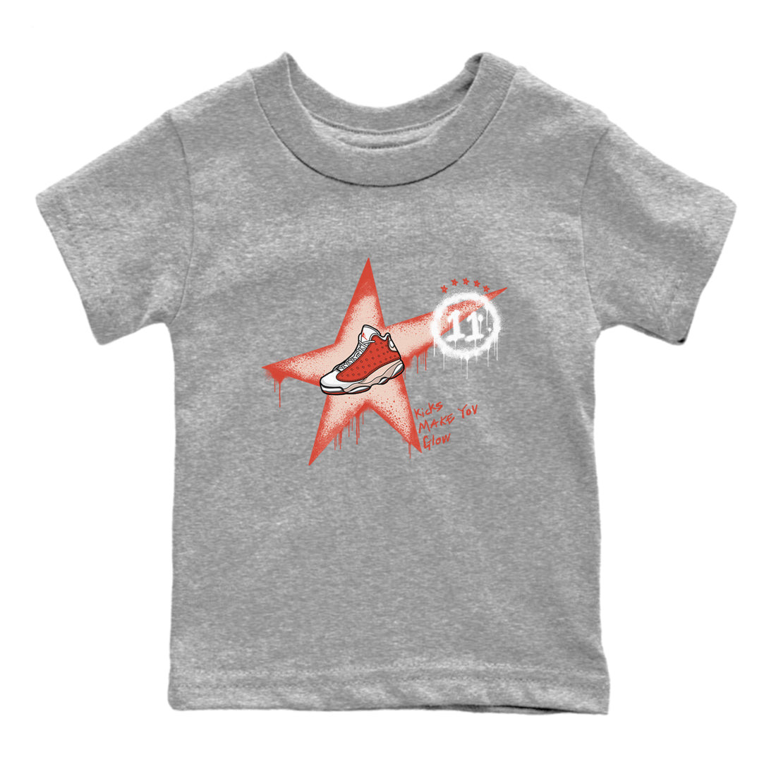 13s Dune Red shirts to match jordans Kicks Make You Glow sneaker match tees Air Jordan 13 Dune Red Drip Gear Zone streetwear brand Baby and Youth Heather Grey 2 cotton tee