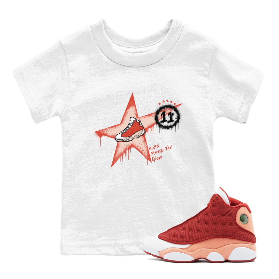 13s Dune Red shirts to match jordans Kicks Make You Glow sneaker match tees Air Jordan 13 Dune Red Drip Gear Zone streetwear brand Baby and Youth White 1 cotton tee