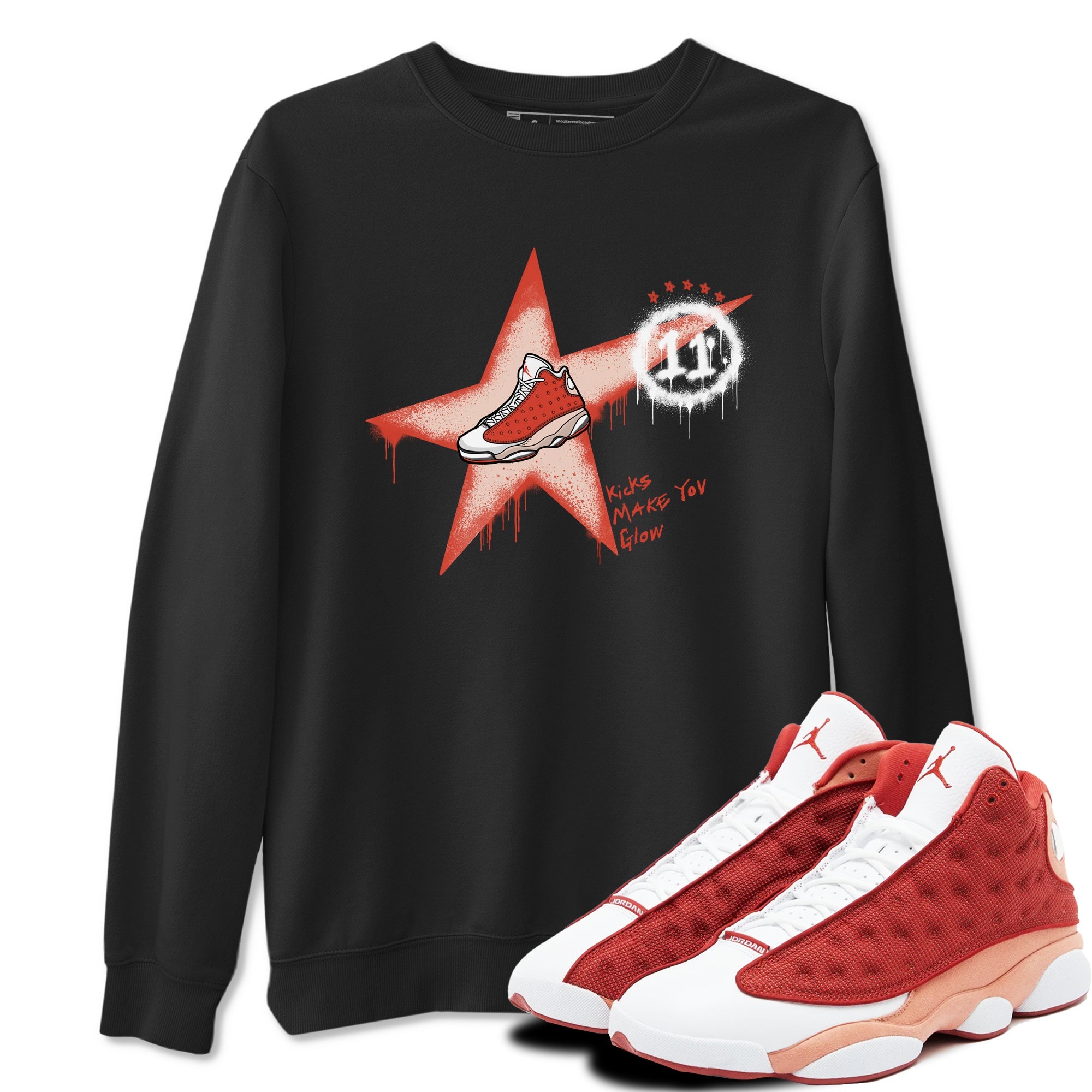 13s Dune Red shirts to match jordans Kicks Make You Glow sneaker match tees Air Jordan 13 Dune Red Drip Gear Zone streetwear brand Black 1 unisex cotton tee