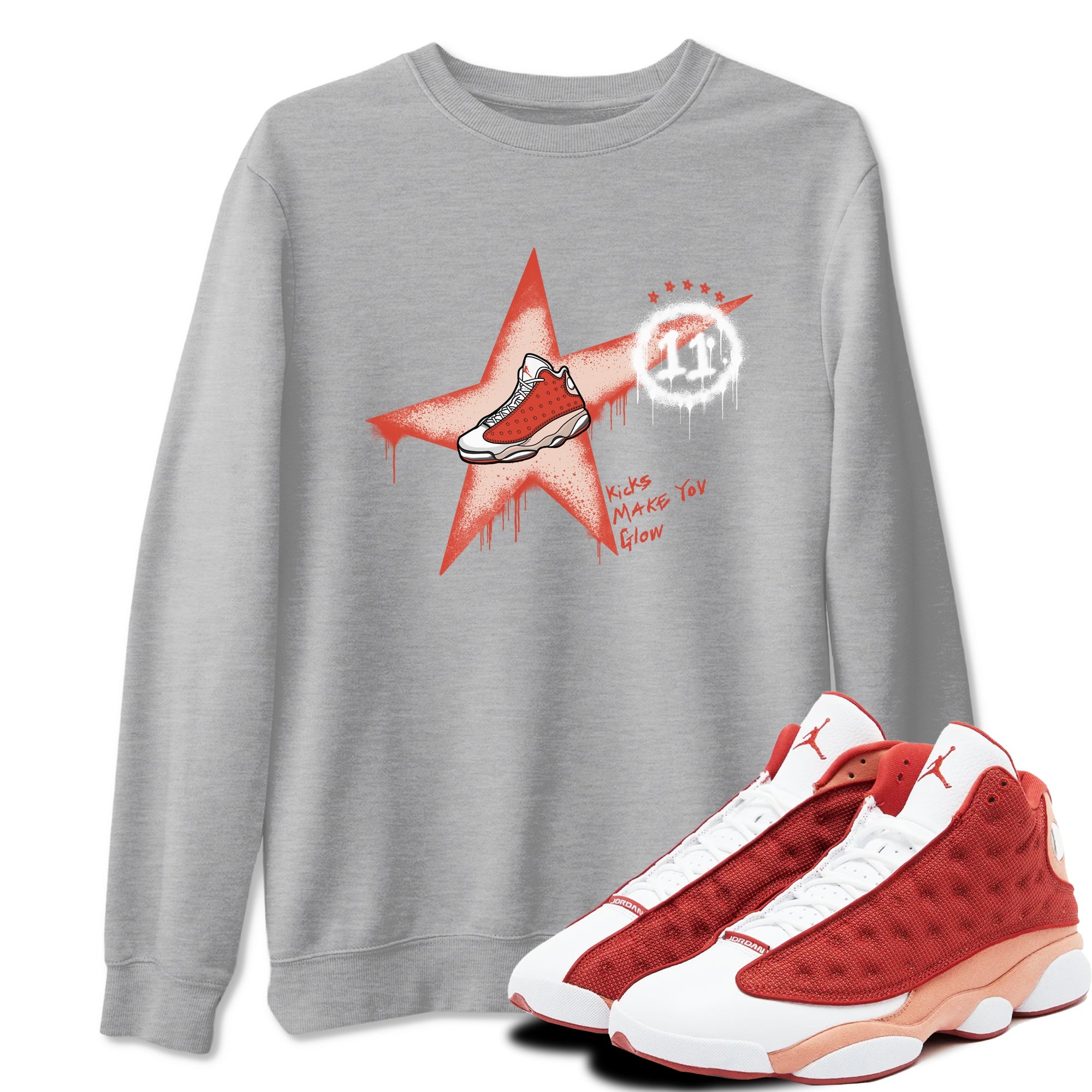 13s Dune Red shirts to match jordans Kicks Make You Glow sneaker match tees Air Jordan 13 Dune Red Drip Gear Zone streetwear brand Heather Grey 1 unisex cotton tee