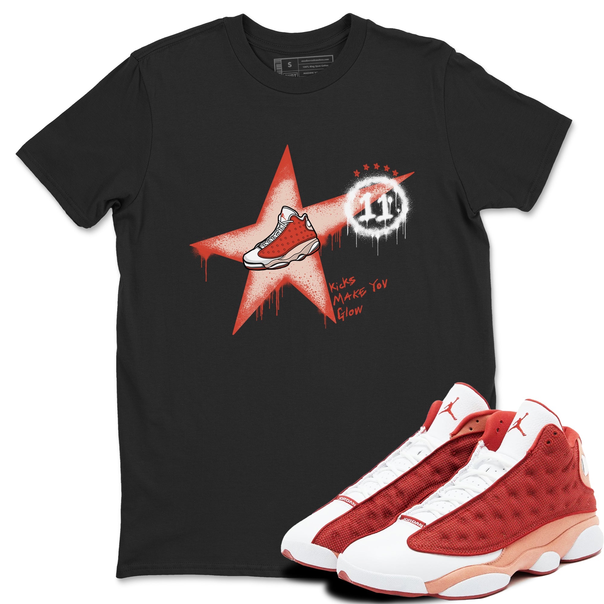 13s Dune Red shirts to match jordans Kicks Make You Glow sneaker match tees Air Jordan 13 Dune Red Drip Gear Zone streetwear brand Black 1 unisex cotton tee