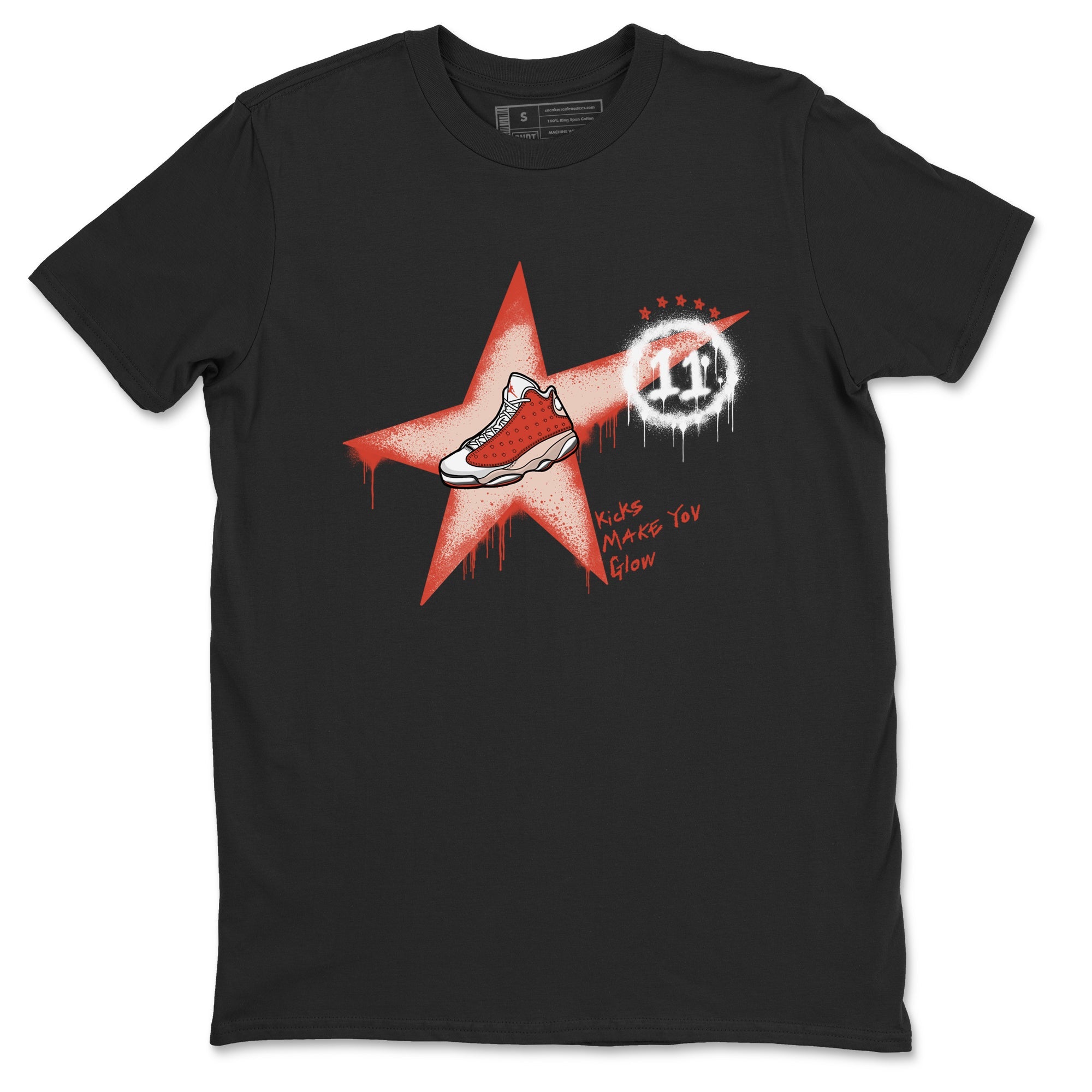 13s Dune Red shirts to match jordans Kicks Make You Glow sneaker match tees Air Jordan 13 Dune Red Drip Gear Zone streetwear brand Black 2 unisex cotton tee