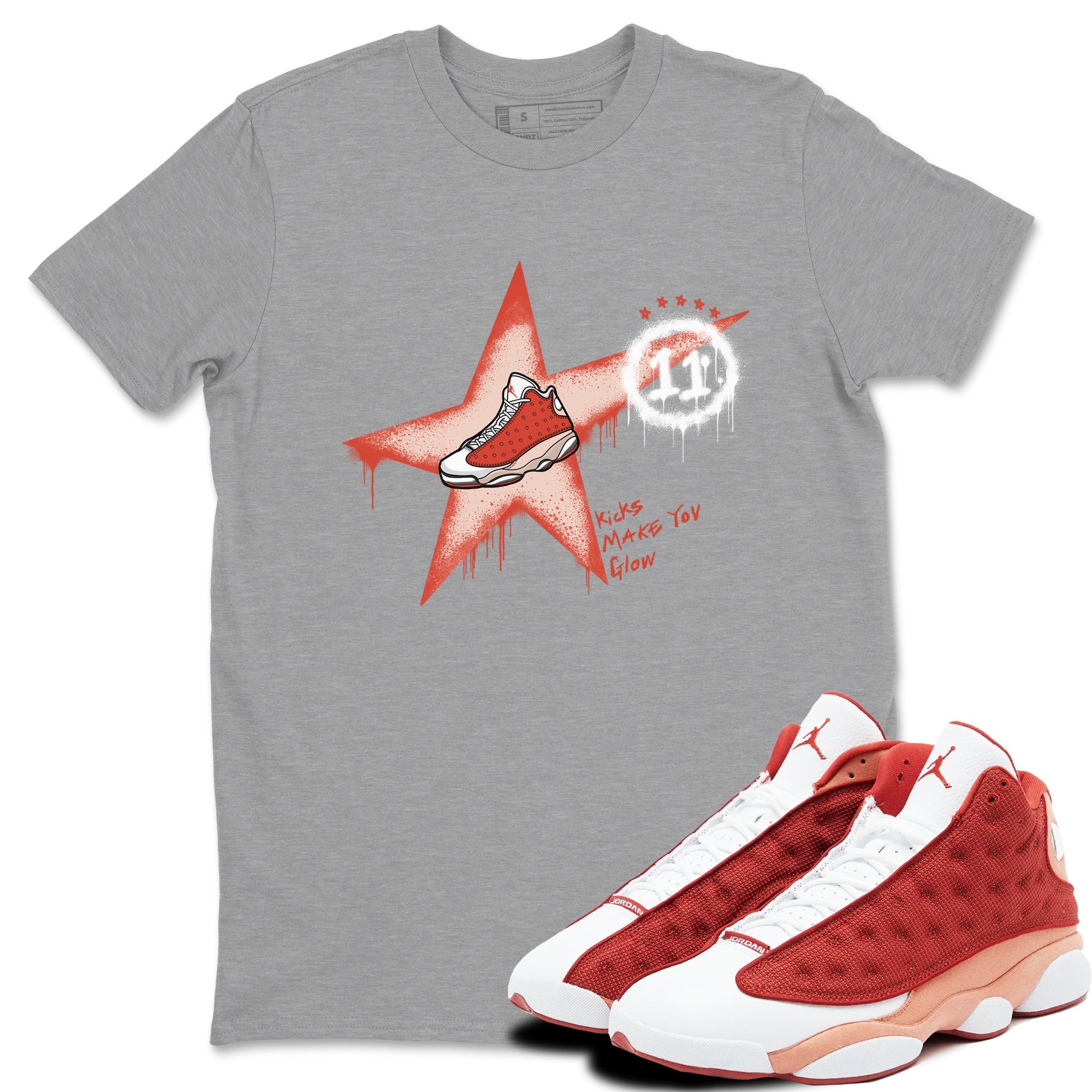 13s Dune Red shirts to match jordans Kicks Make You Glow sneaker match tees Air Jordan 13 Dune Red Drip Gear Zone streetwear brand Heather Grey 1 unisex cotton tee