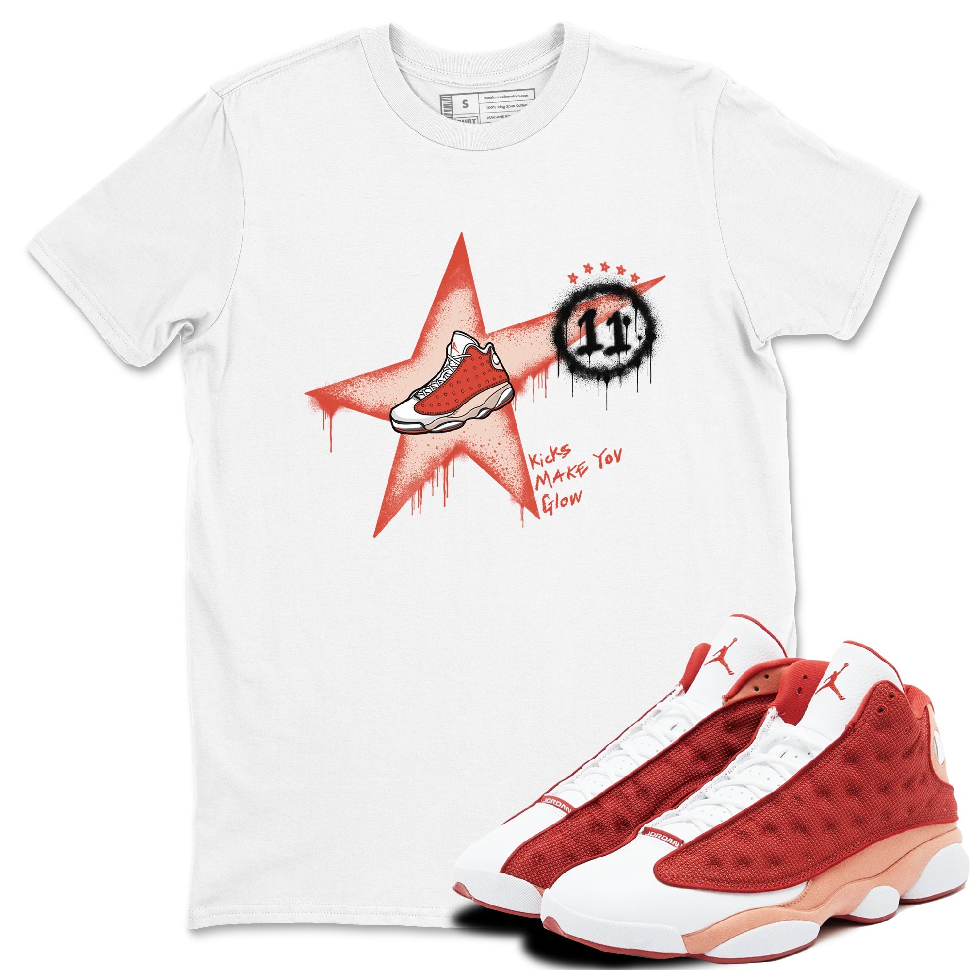 13s Dune Red shirts to match jordans Kicks Make You Glow sneaker match tees Air Jordan 13 Dune Red Drip Gear Zone streetwear brand White 1 unisex cotton tee