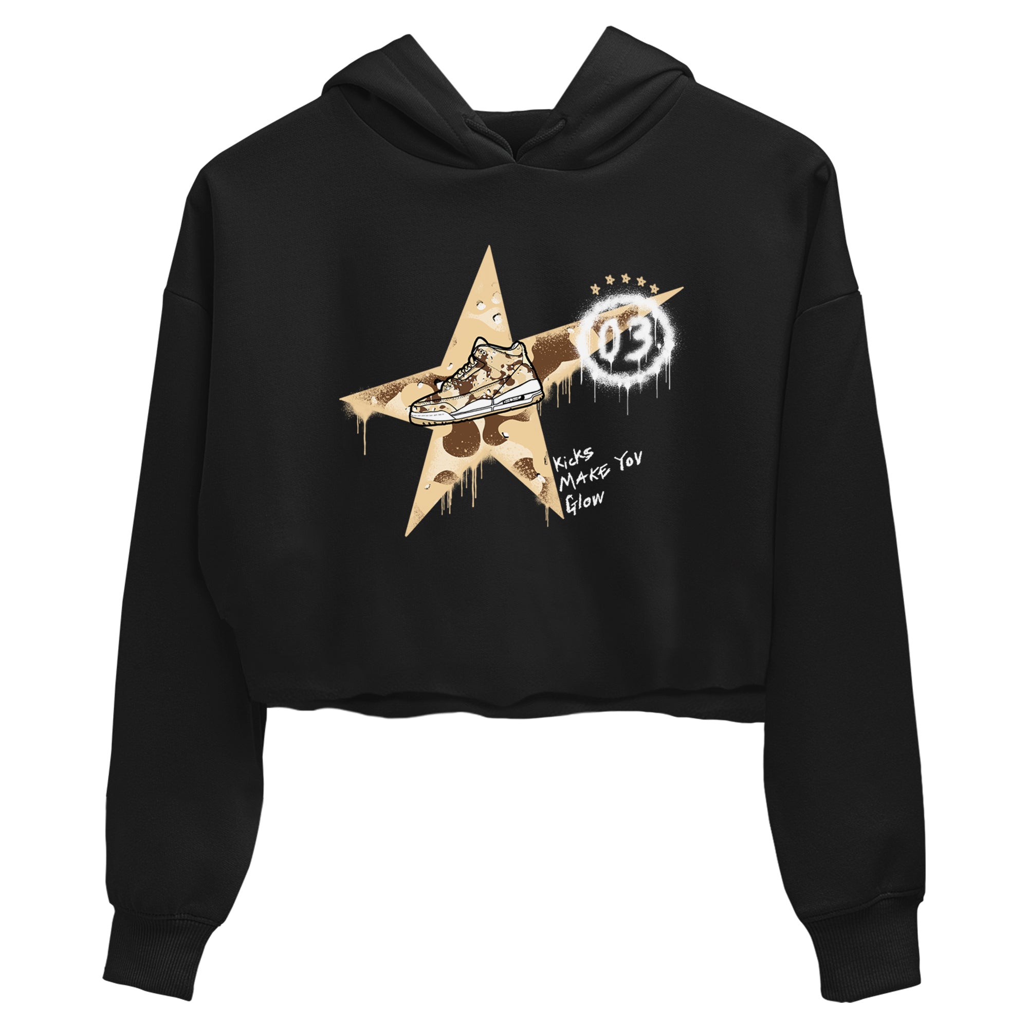 AJ3 Desert Camo shirts to match jordans Kicks Make You Glow sneaker match tees Air Jordan 3 Desert Camo Drip Gear Zone streetwear brand Black 2 crop tee